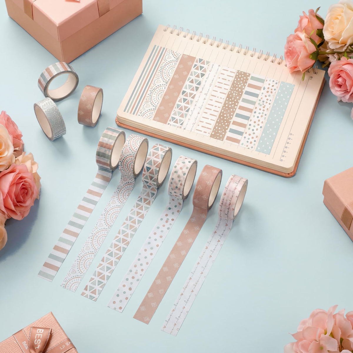 YooNotee 12 Rolls Floral Washi Tape Set,Morandi Tones,Boho