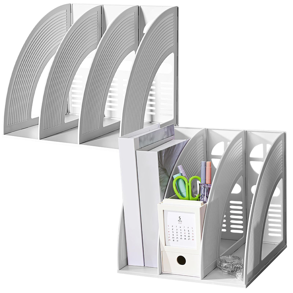Elezeal A4 File Holder Magazine File Folder Desk Organizer, 3 Vertical Compartments Bookshelf