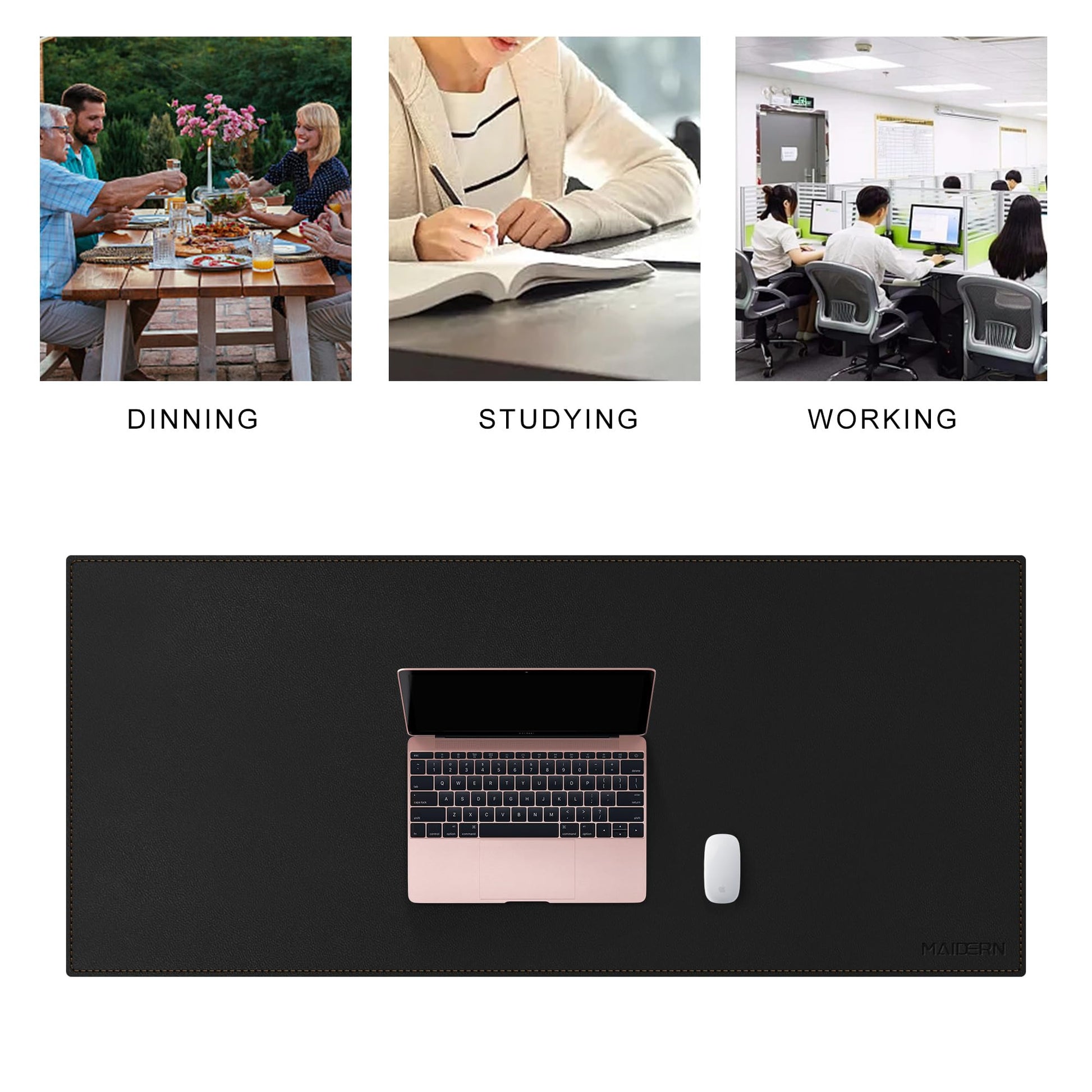 MAIDERN 43.3”x 19.6” Cork & Leather Desk Pad, Large Desk Mat (Black)