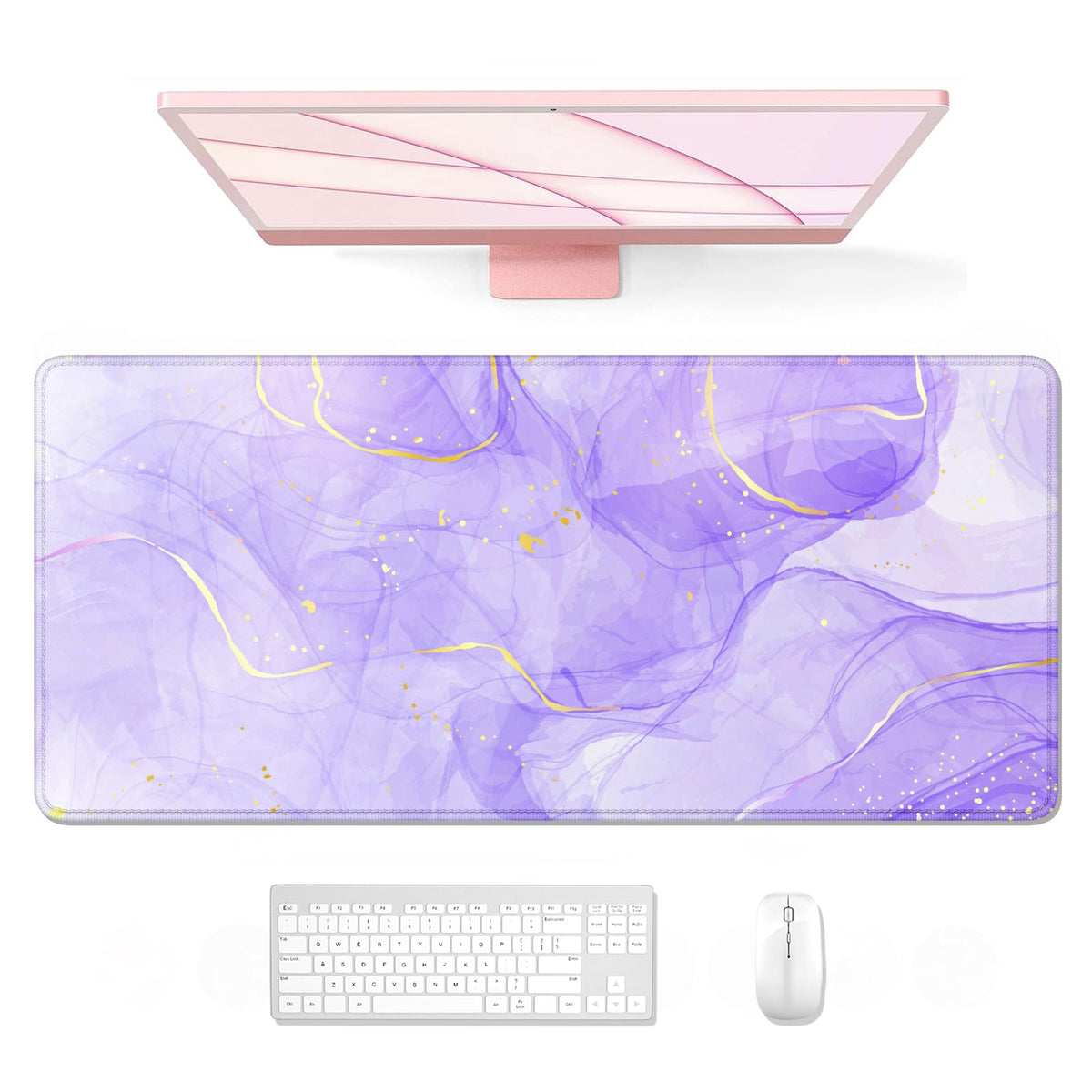 Auhoahsil Large Gaming Mouse Pad, XXL 35.4 x 15.7 in Desk Mat, Purple Gold