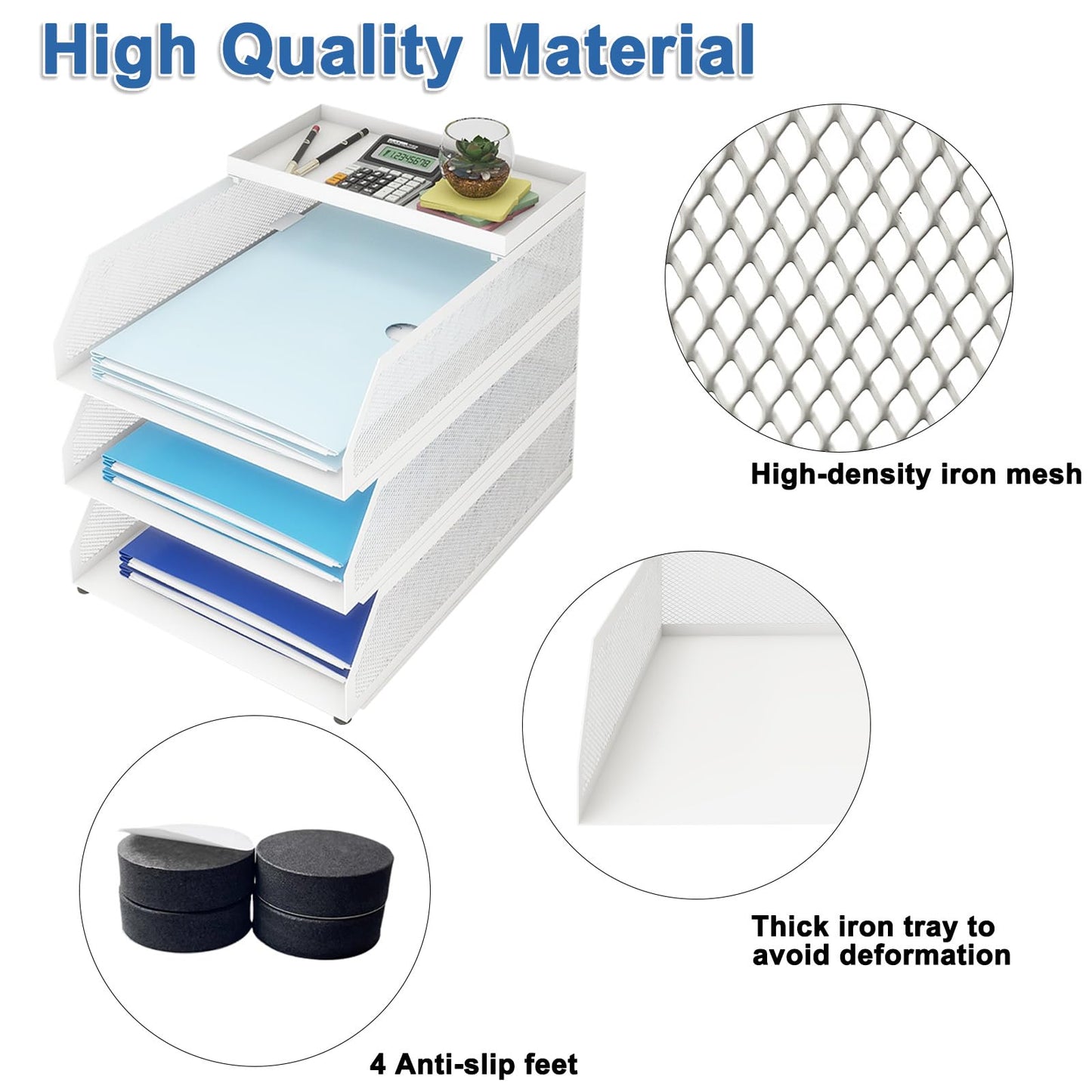 Natwind 3-Tier Stackable Metal Mesh Desk Paper Tray Organizer, White