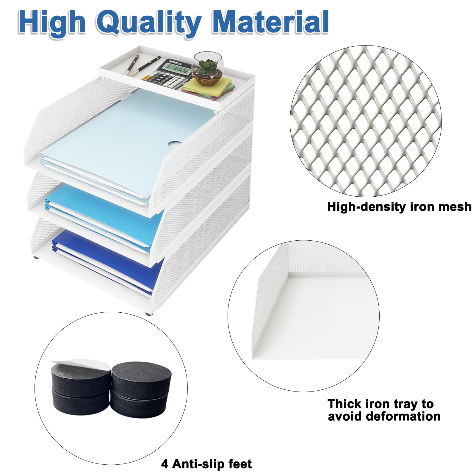 Natwind 3-Tier Stackable Metal Mesh Desk Paper Tray Organizer, White