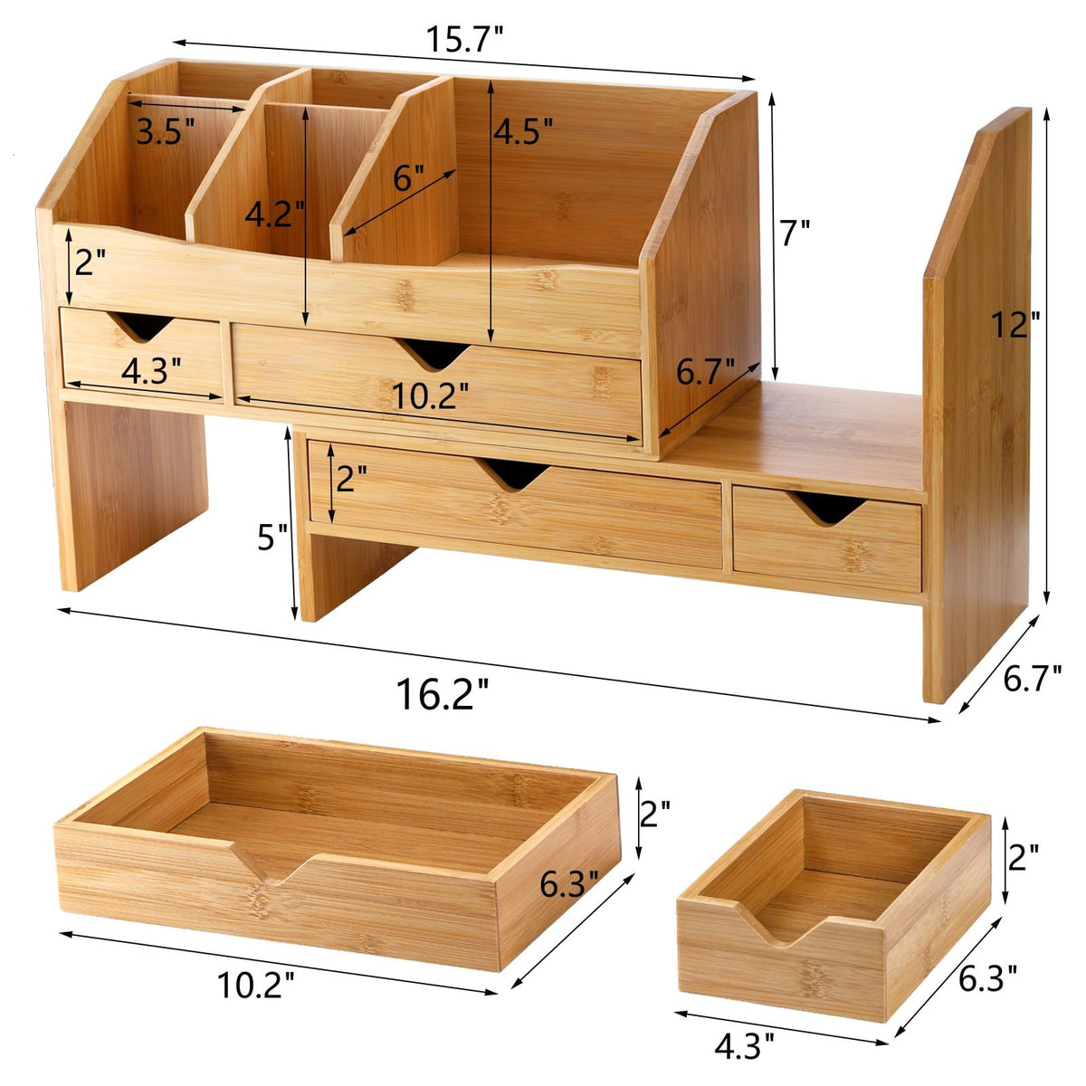 Lawei Bamboo Desk Organizer with Adjustable File Holder, Mini Desk Drawer Tabletop Organization Box