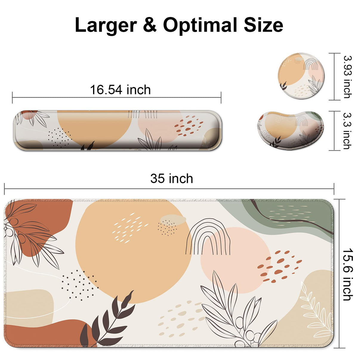 4 in 1 Mouse Pad and Keyboard Wrist Rest,Large Desk Mat,Coaster Set-Leaves