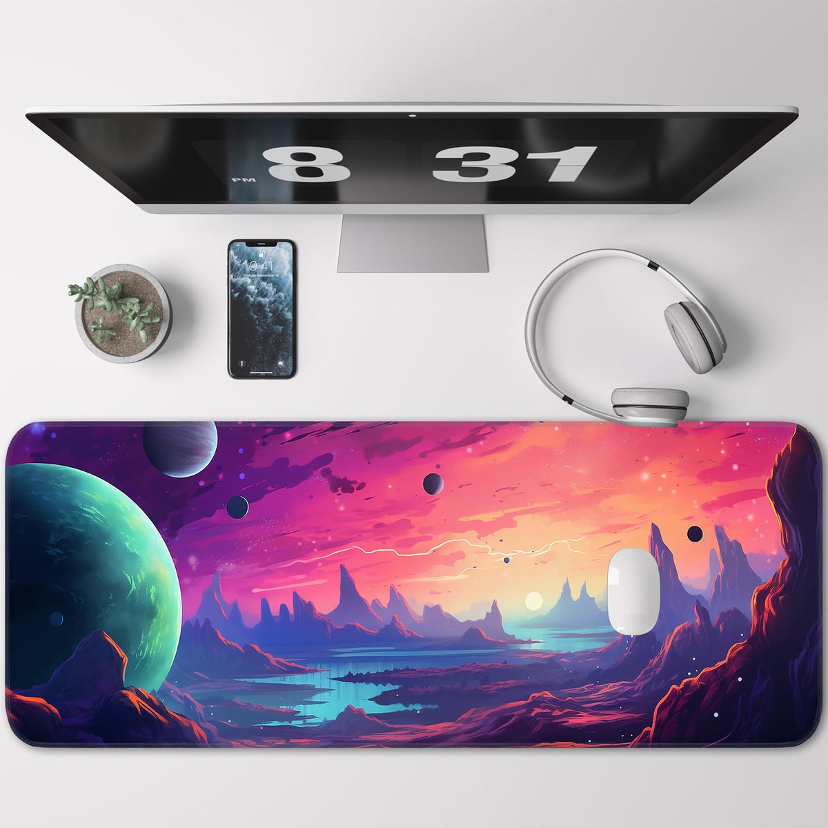 Opiuoezi Gaming Mouse Pad, Non-Slip Rubber Base, Stitched Edges, 31.5x11.8 Inch Large Mouse Pad for