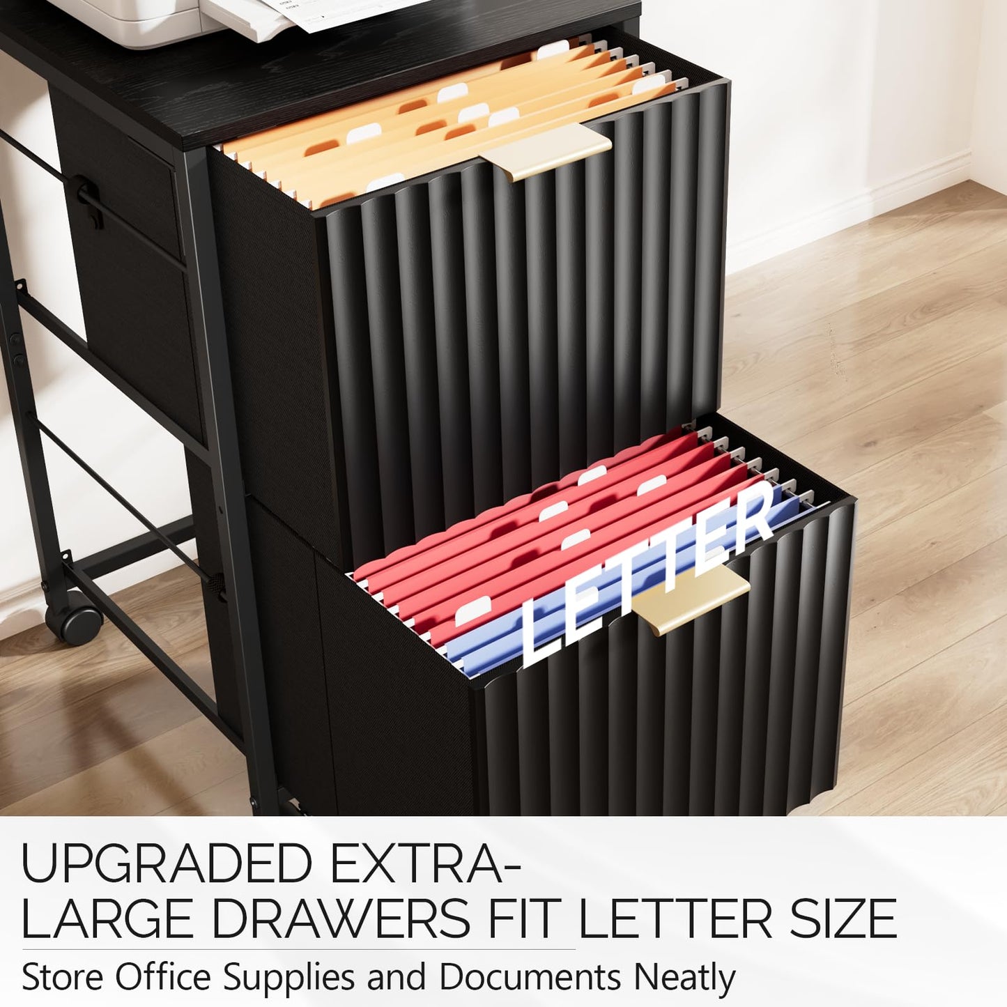 Bonnlo 2 Drawer Mobile File Cabinet, Rolling Fluted Filing Cabinet Under Desk File Cabinet with
