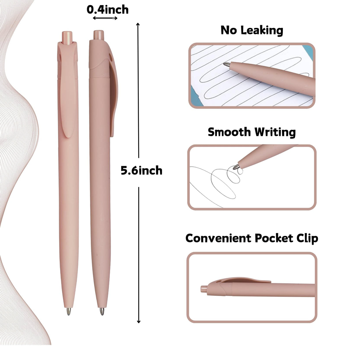 Wiaziert BallPoint Pens, 100 Pack (BLACK Ink),Bulk Pens,Pale Dogwood Pink Barrel,Click Pens for