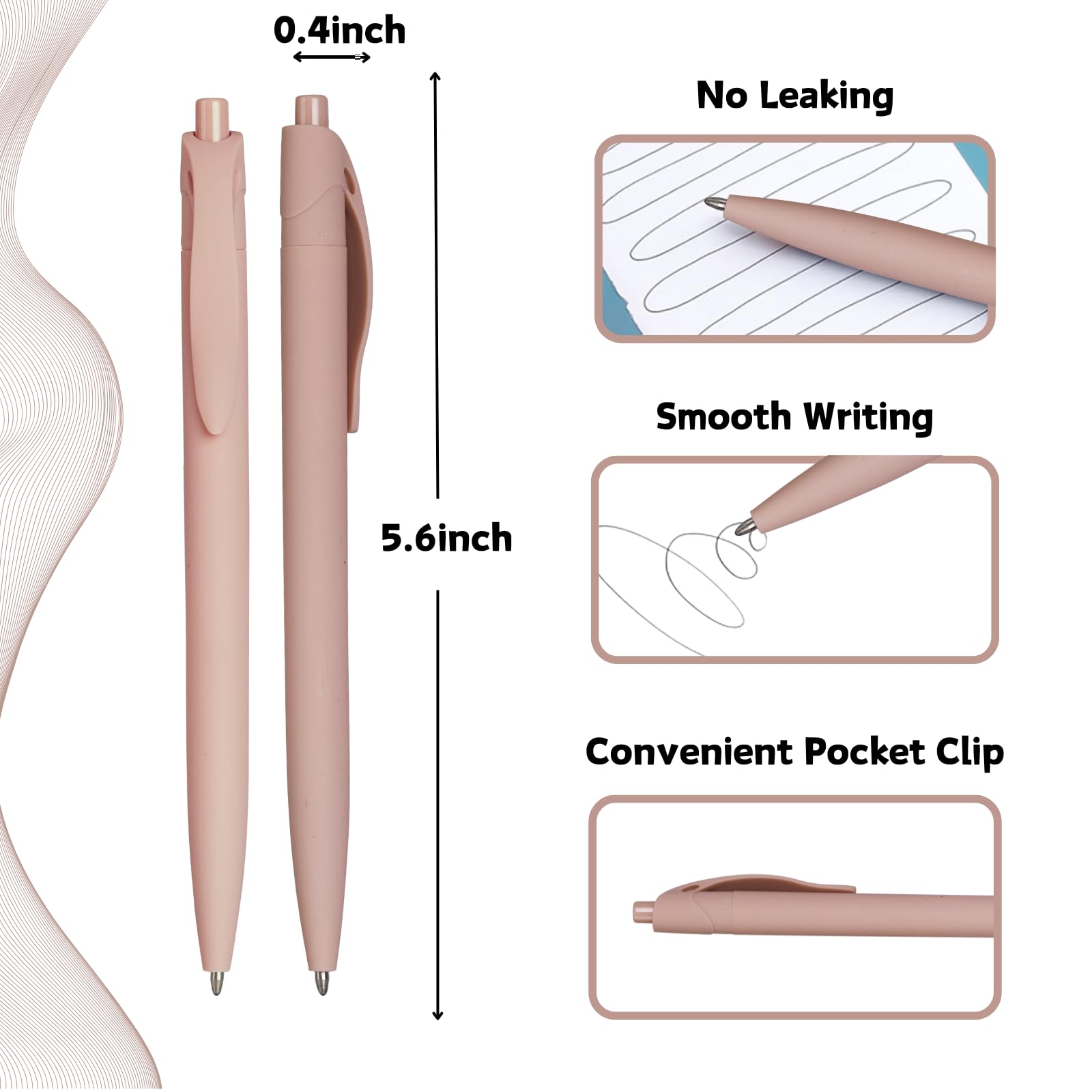 Wiaziert BallPoint Pens, 100 Pack (BLACK Ink),Bulk Pens,Pale Dogwood Pink Barrel,Click Pens for