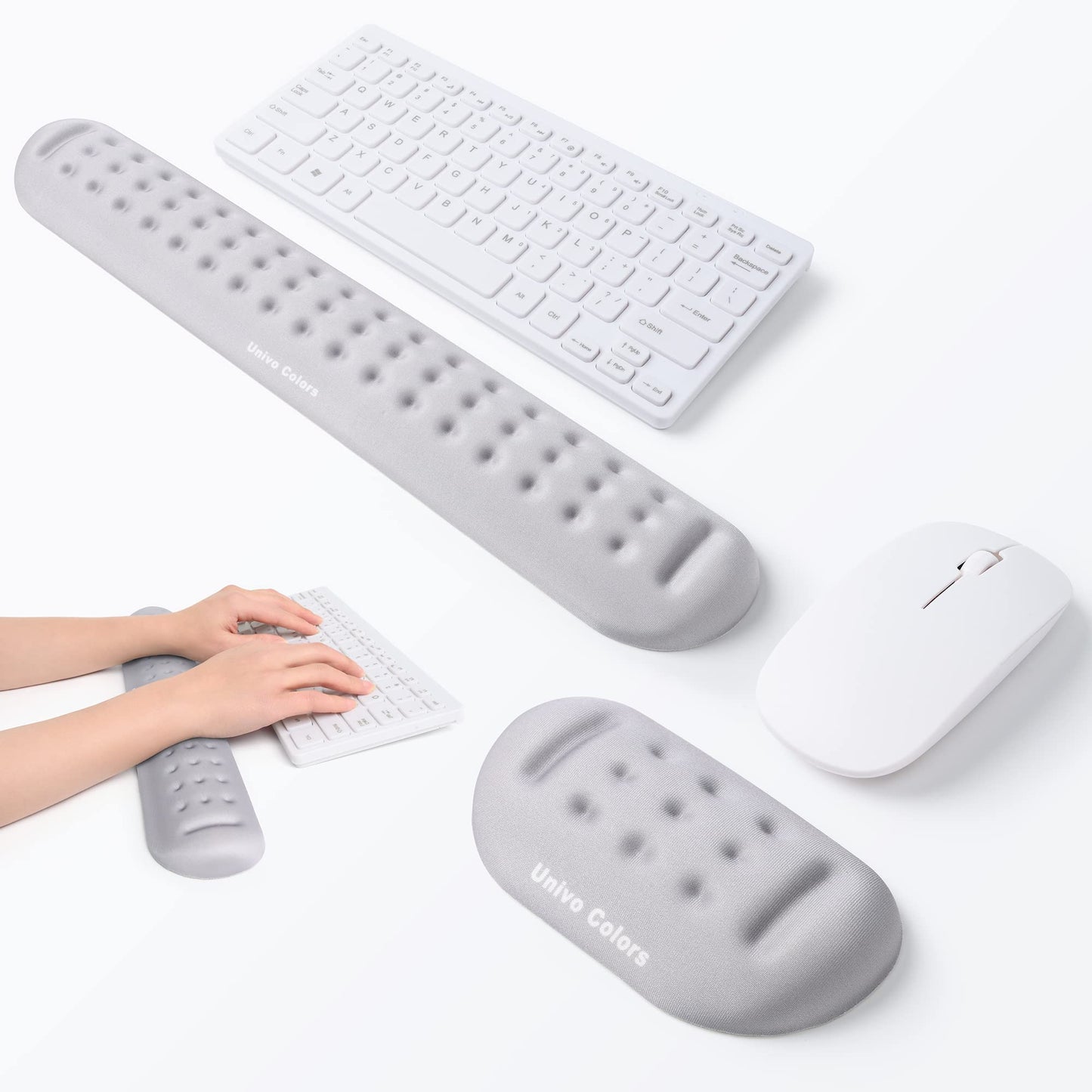 UnivoColors Gray Keyboard Wrist Support and Mouse Wrist Rest Set, Made of Memory Foam Soft Gel