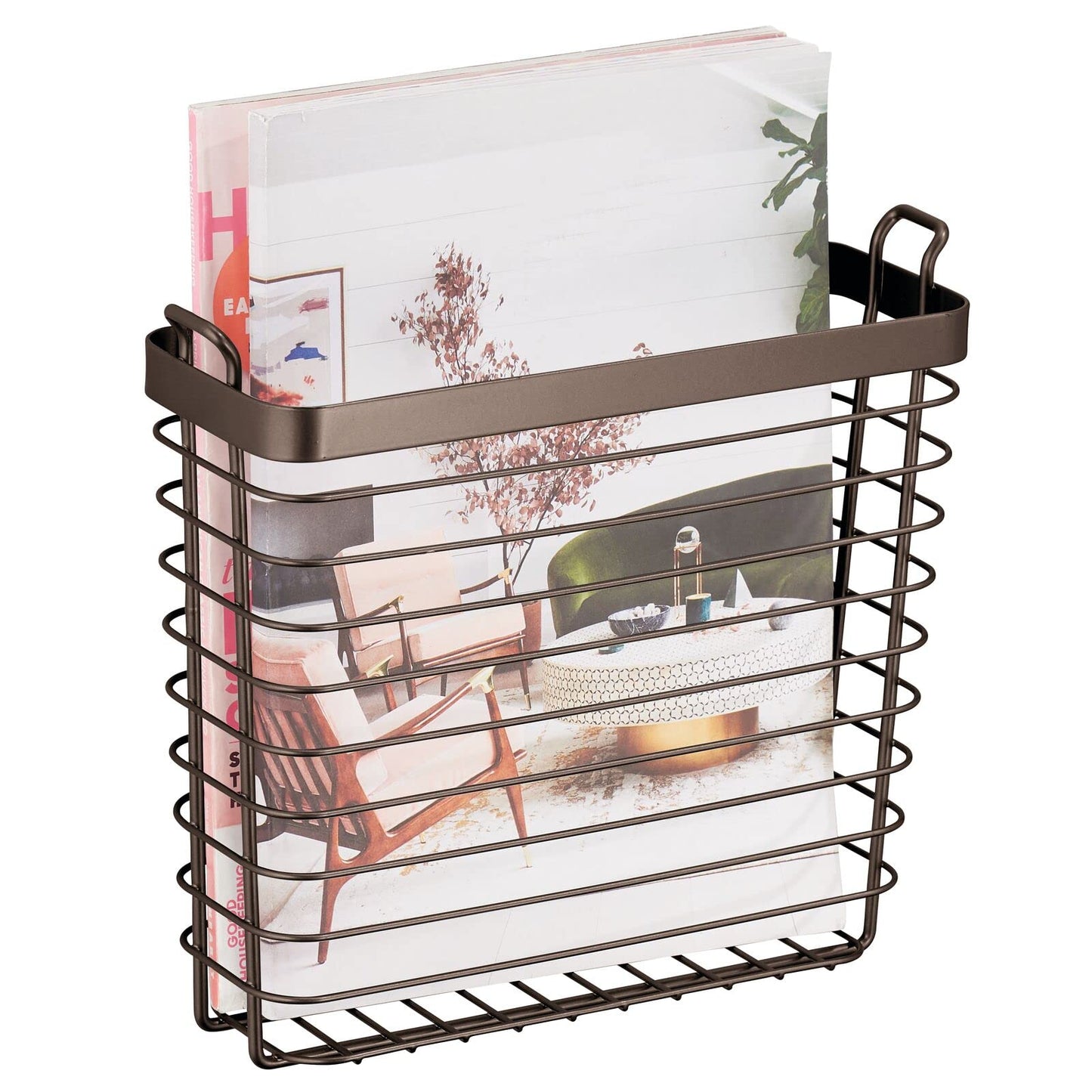 mDesign Metal Wire Farmhouse Wall Mount Magazine Holder, Home Storage Organizer - Space Saving Rack