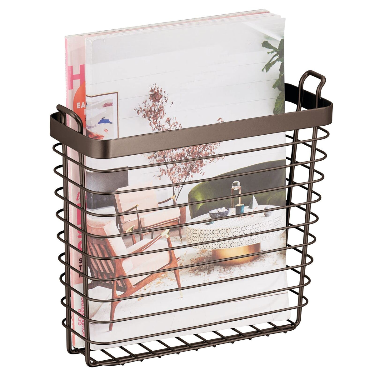 mDesign Metal Wire Farmhouse Wall Mount Magazine Holder, Home Storage Organizer - Space Saving Rack
