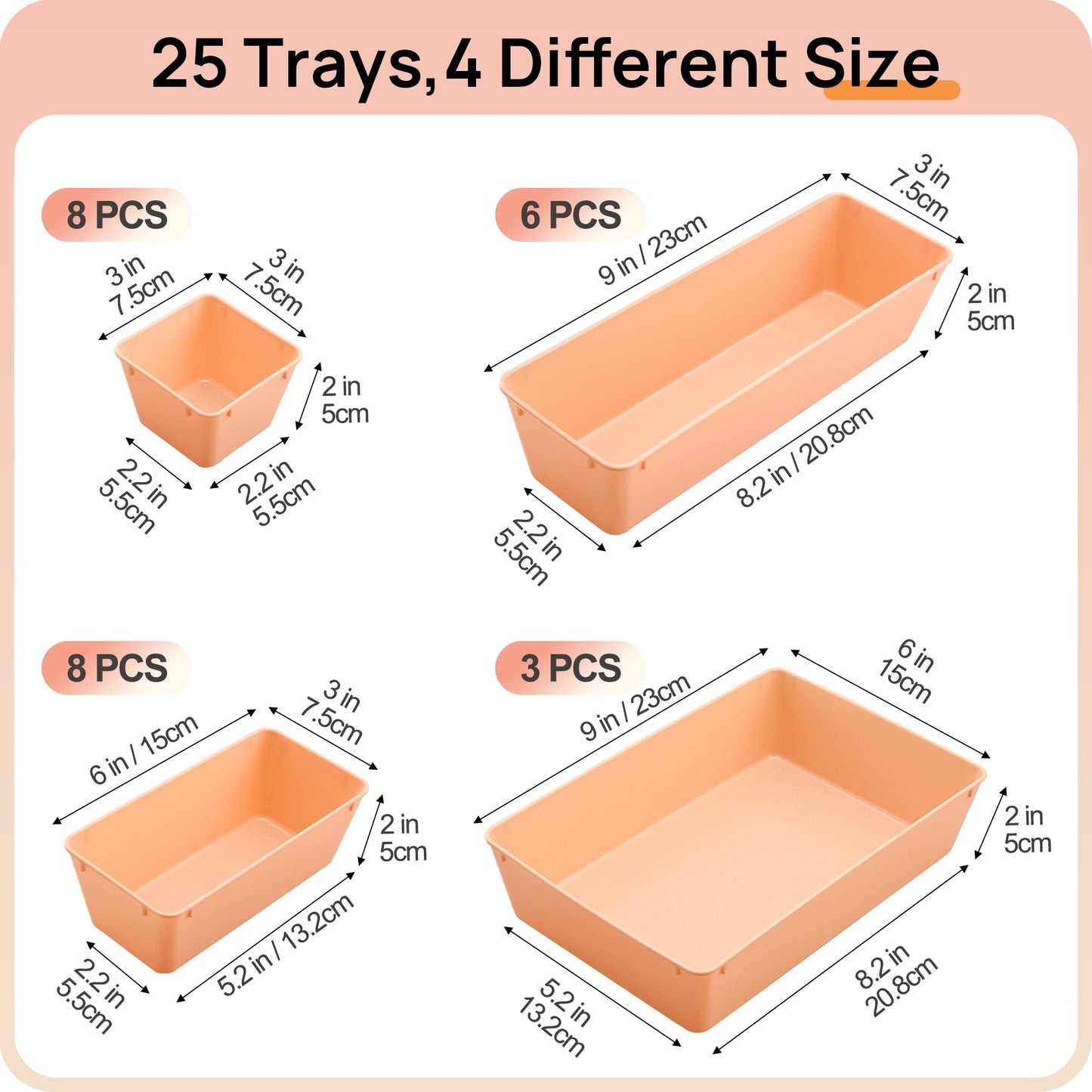 Vtopmart 25 Pack Plastic Drawer Organizers with Non-slip Rubber Pads