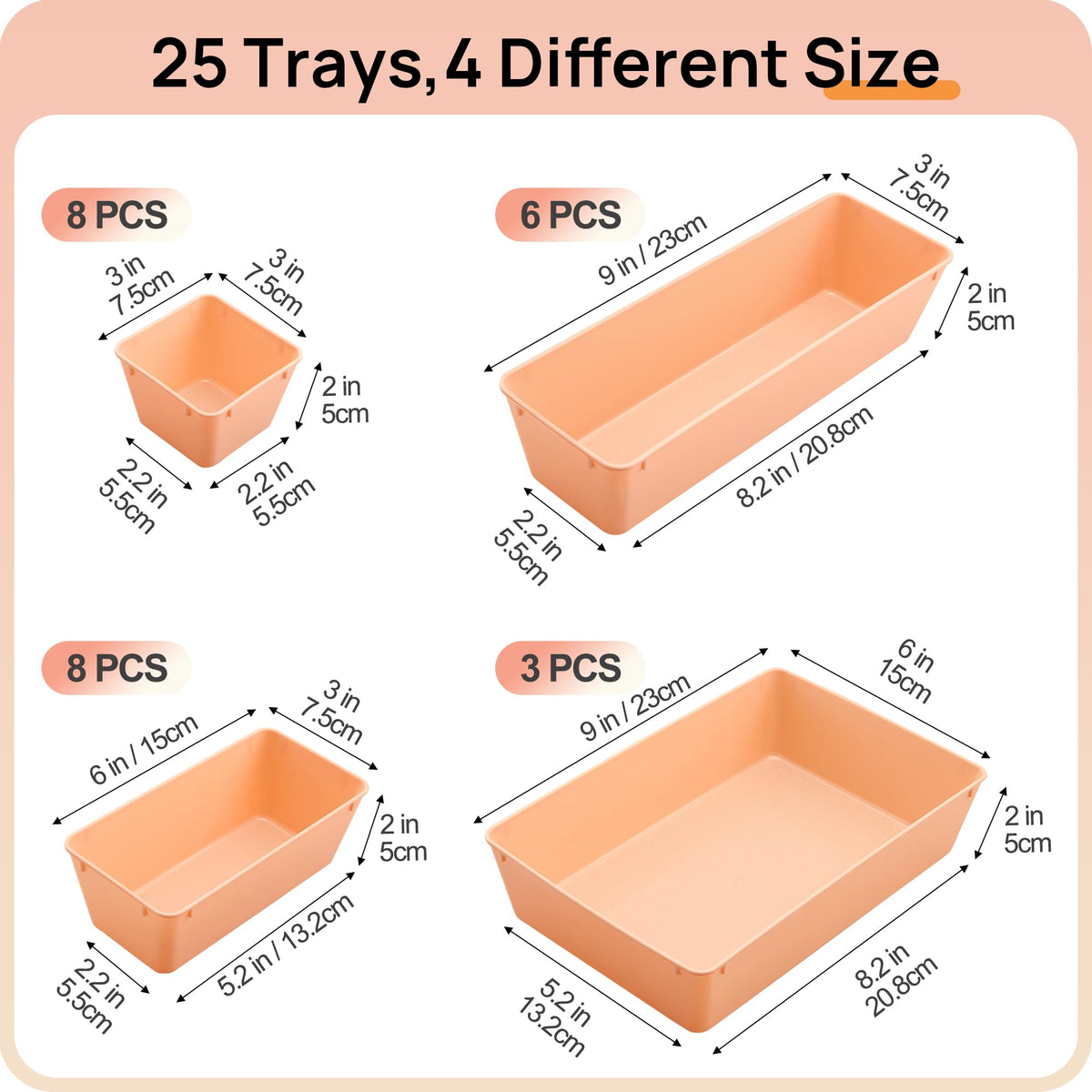 Vtopmart 25 Pack Plastic Drawer Organizers with Non-slip Rubber Pads