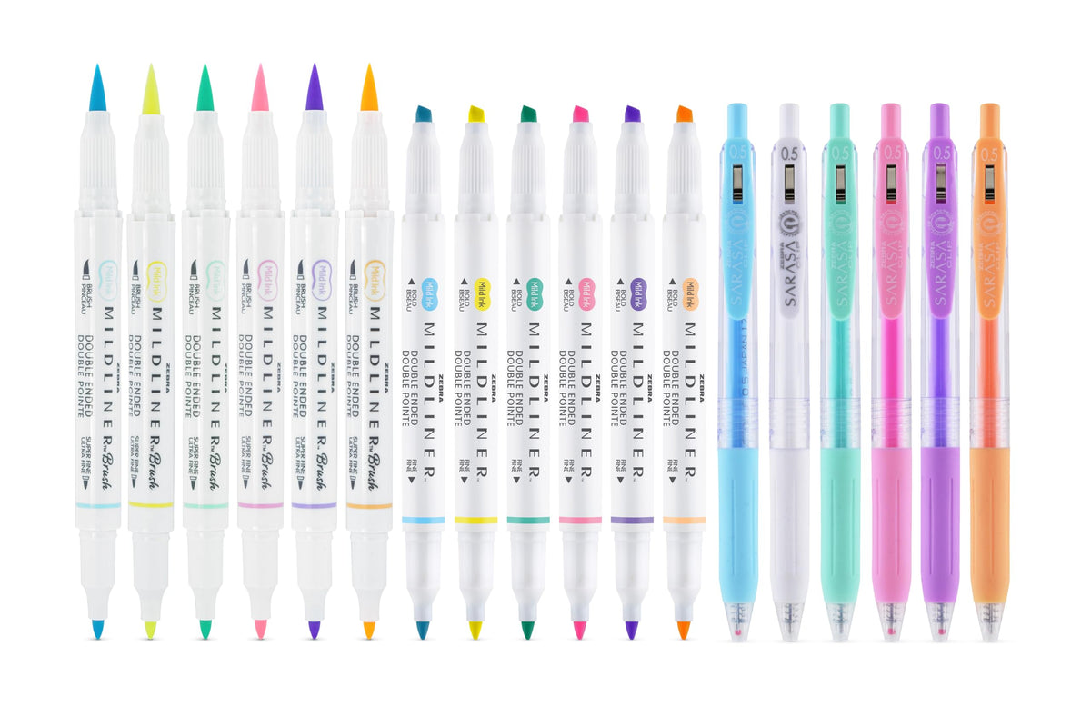 Zebra Pen MILDLINER Highlighter, Brush & SARASA Gel Pen Set, Assorted 18-Pk