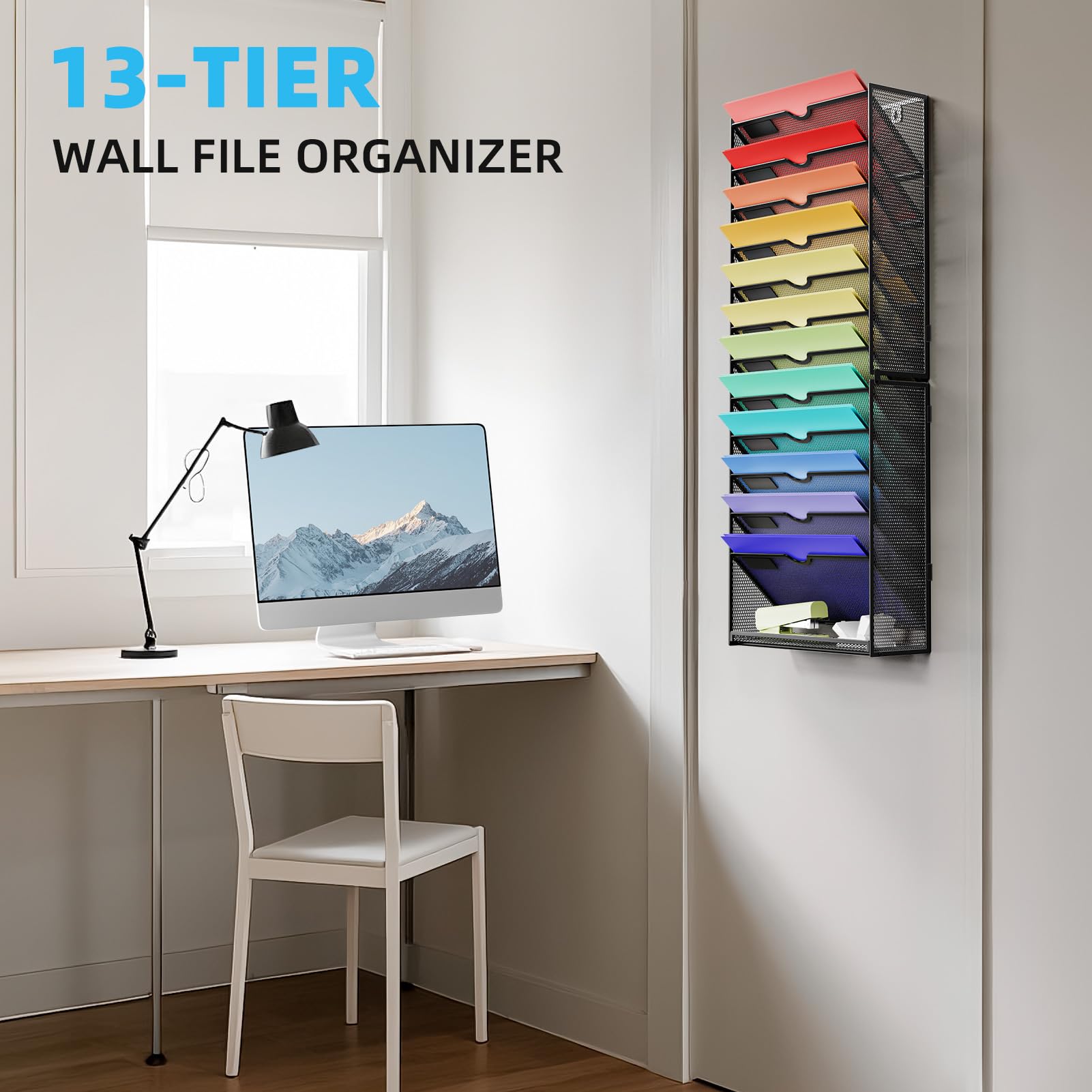 Marbrasse Wall File Holder 13-Tier Hanging Wall File Organizer, for Papers, Files Clipboard &
