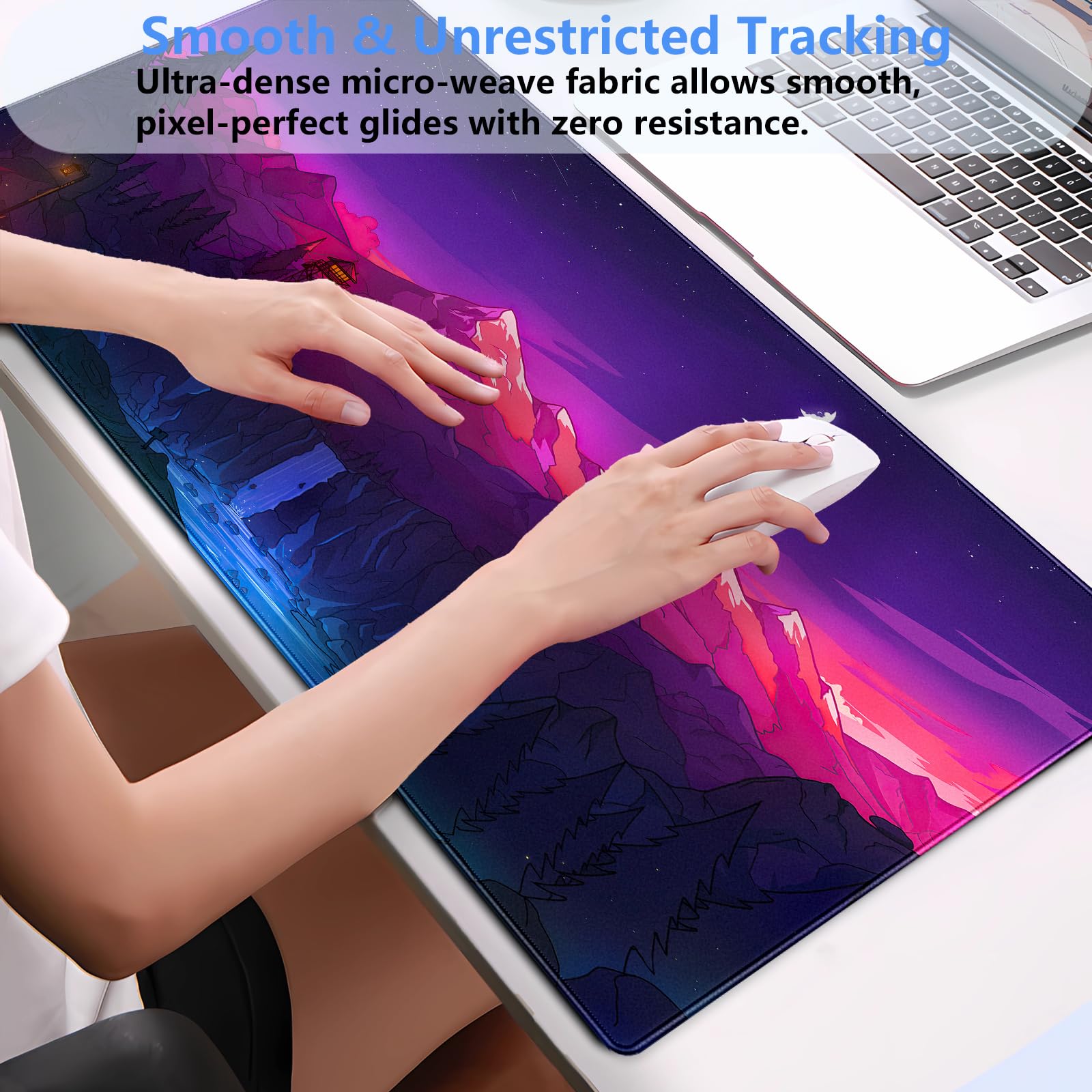 Purple Mountain Desk Mat, Night Sky Large Gaming Mouse Pad 31.5x15.7 in