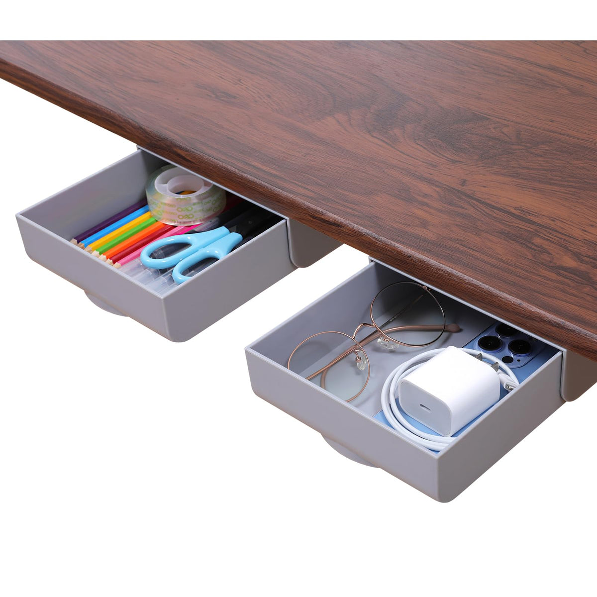 LuluEasy 2 Pack Under Desk Drawer Self-Adhesive Desktop Storage Organizer, Hidden Attachable Slide