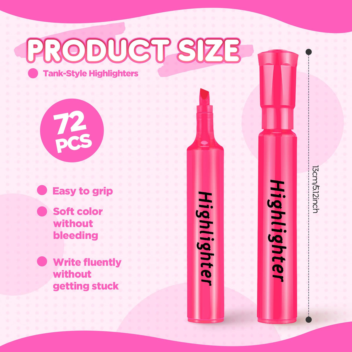 Qilery 72 Pack Tank Highlighters Bulk, Chisel Tip Markers,Pink