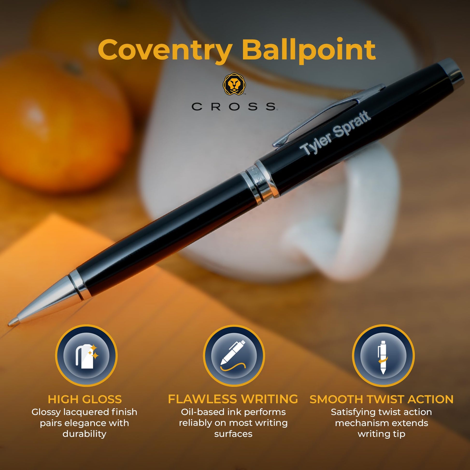 Cross Coventry Personalized Ballpoint Pen in Black Lacquer with Chrome Trim