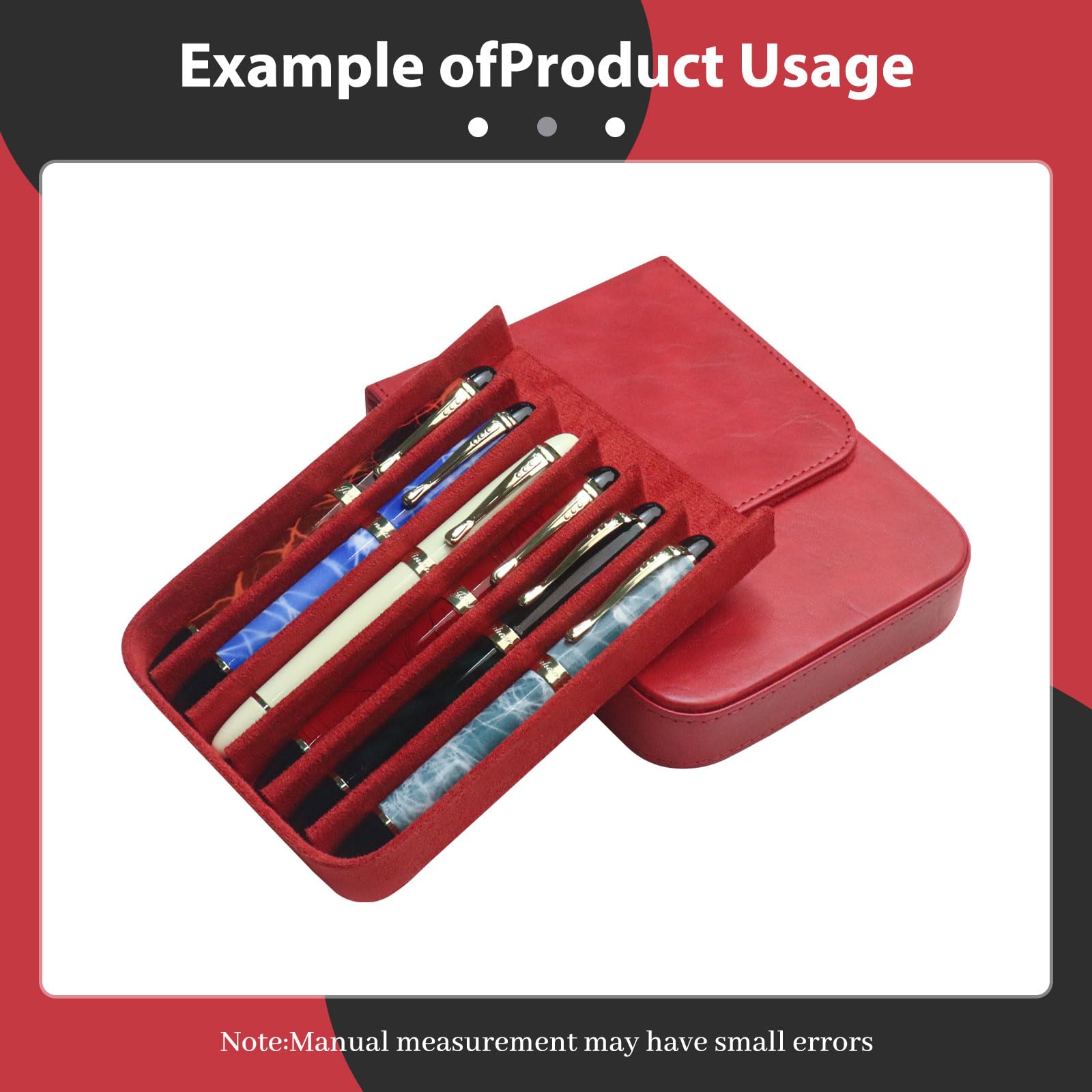 MIVLXLX 6 Slot Fountain Pen Case, Handmade Magnetic,Christmas Gift (red)