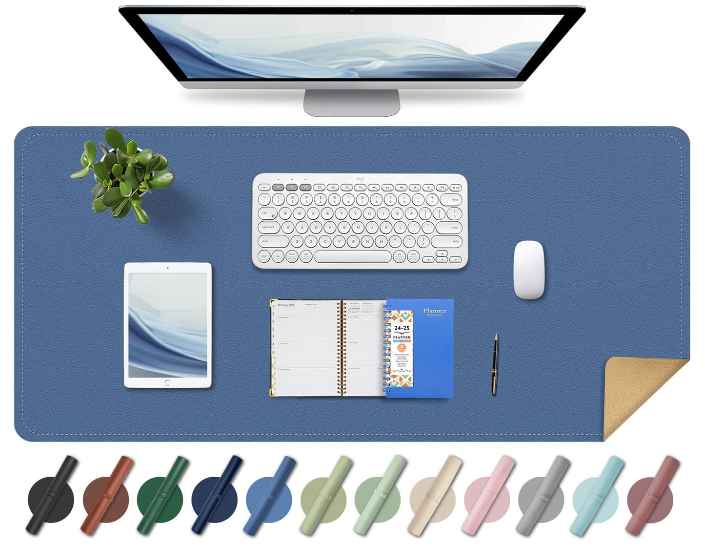 Large Desk Pad 35.4" x 17", Non-Slip Desk Mat with PU Leather & Natural Cork, Waterproof Writing