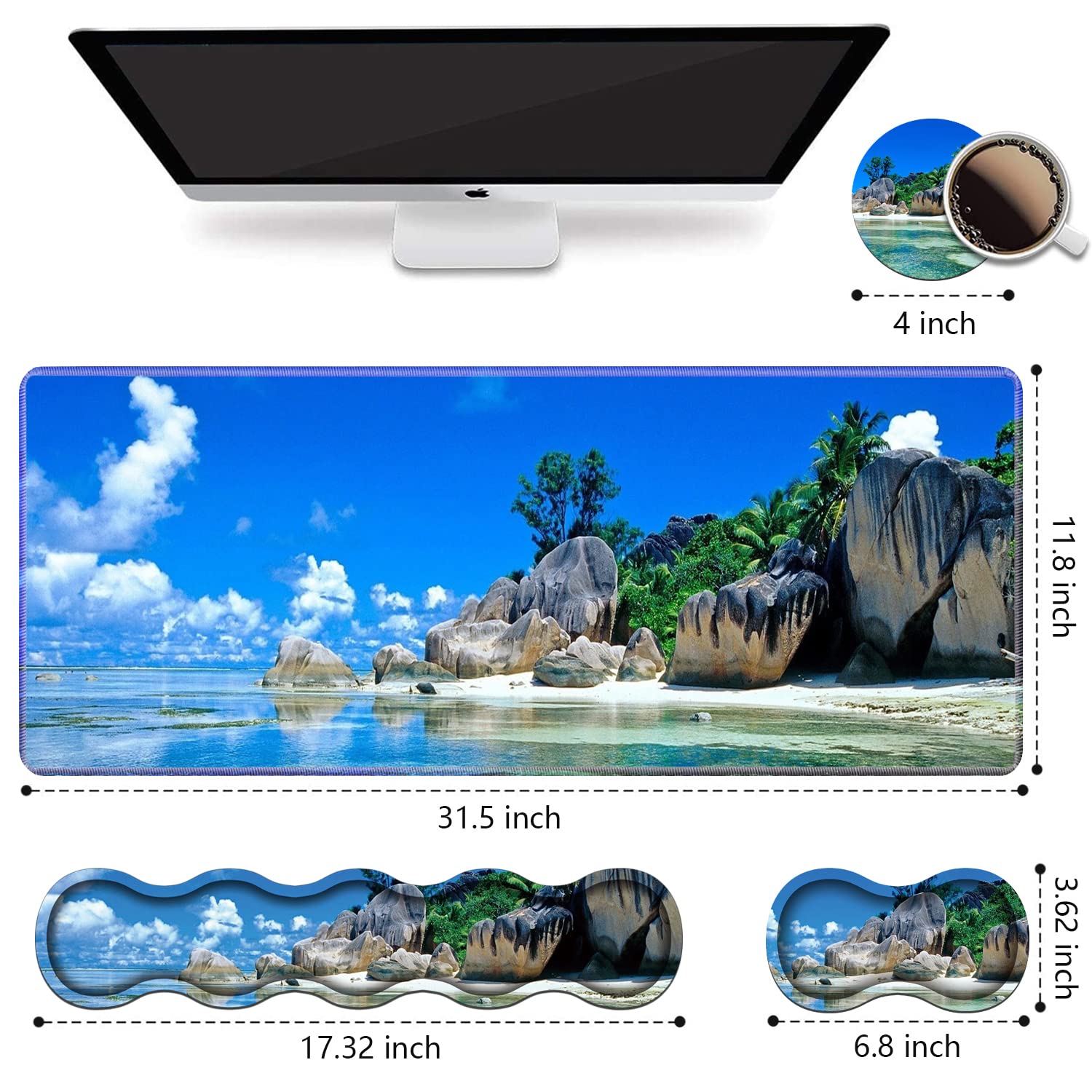Ergonomic Keyboard Wrist Rest & Mouse Pad Wrist Rest Set, Large XXL Gaming Desk Mat 31.5"x