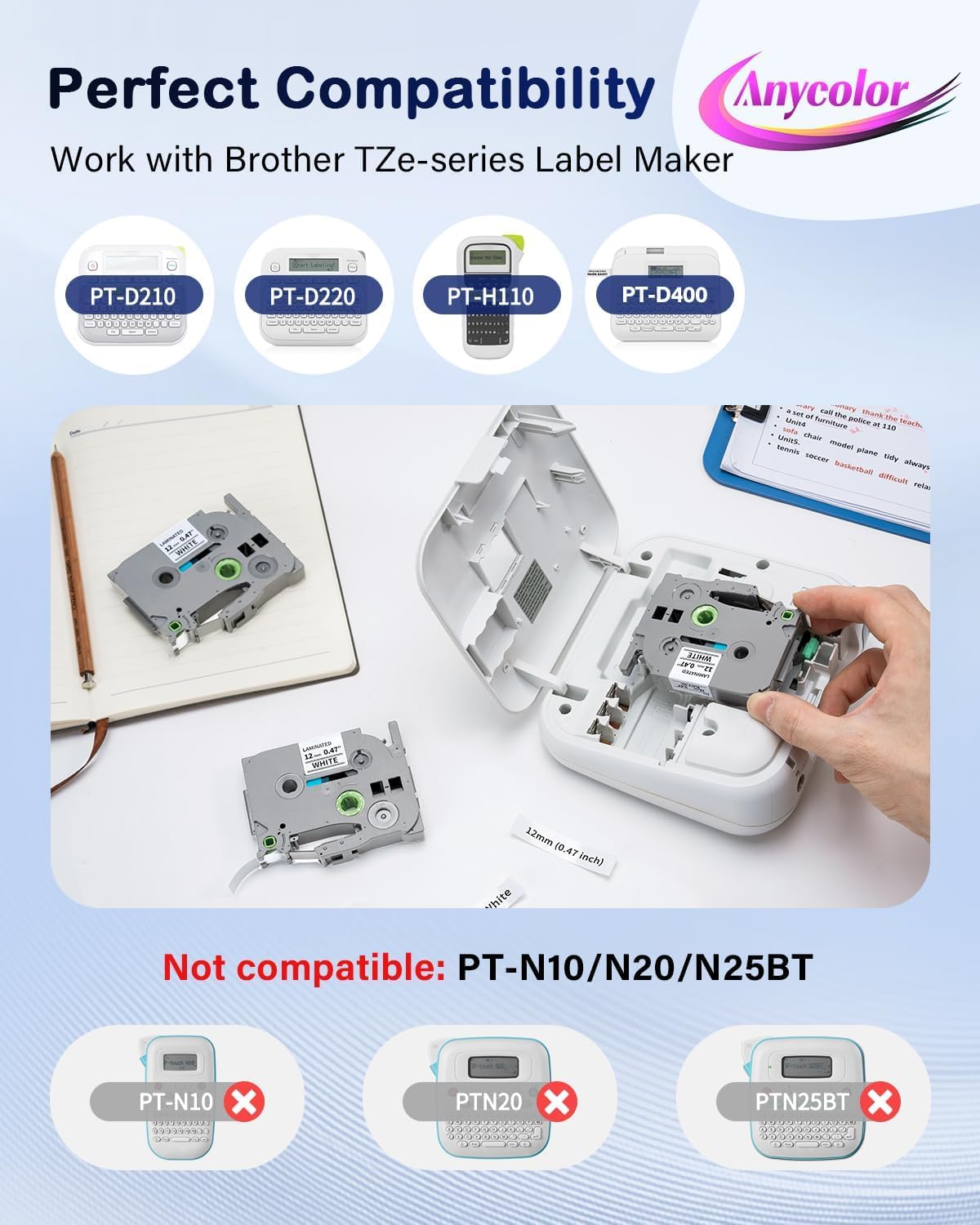 10-Pack Label Maker Tape TZe-231 Replace for Brother P-Touch 12mm 0.47