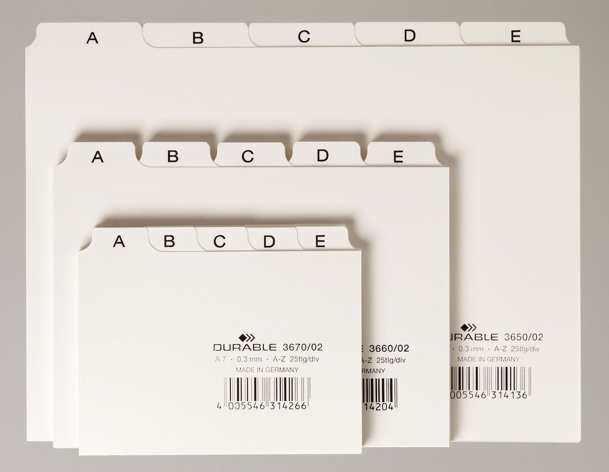 Durable Index Card Set A5, Printed A-Z Tabs, White, PVC