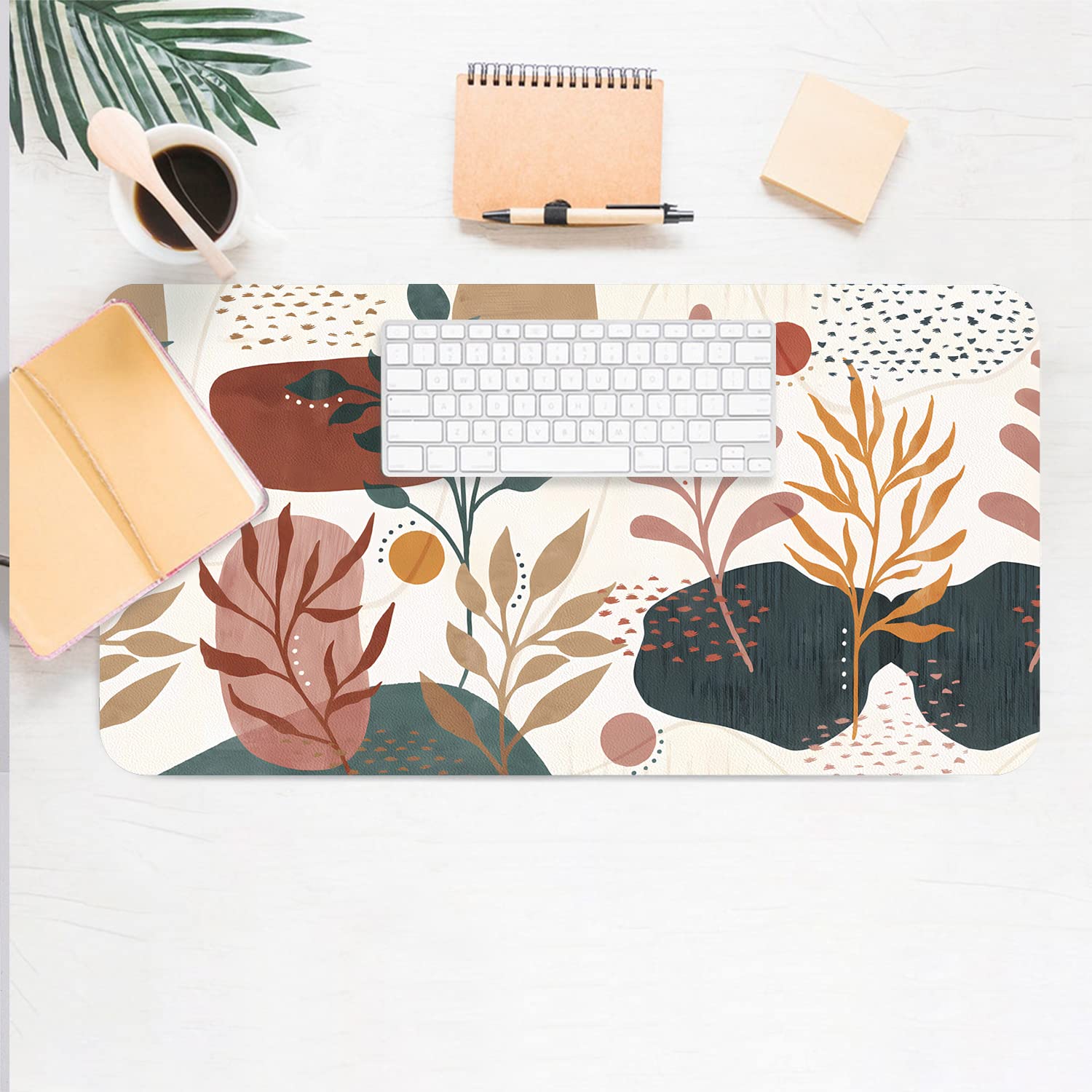 Floral Desk Mat, Large Non-Slip PU Desk Pad, Abstract Blossom 31.5"x15.7"