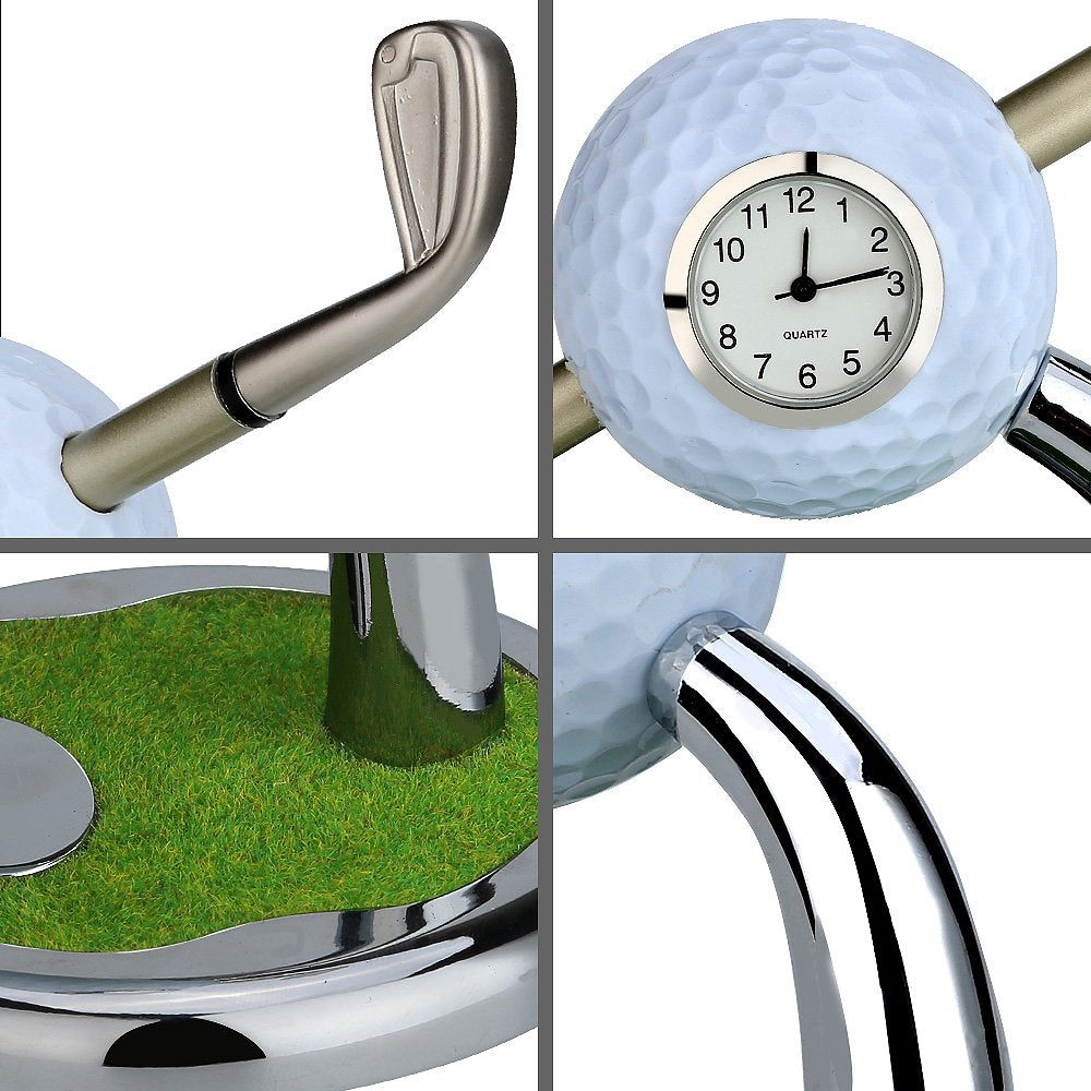 10L0L Golf Pen Holder with Clock, Mini Desk Organizer-Gifts for Men-White