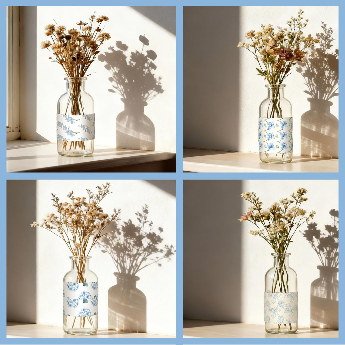 YooNotee 12 Rolls Floral Washi Tape Set,Light Blue,Hydrangea