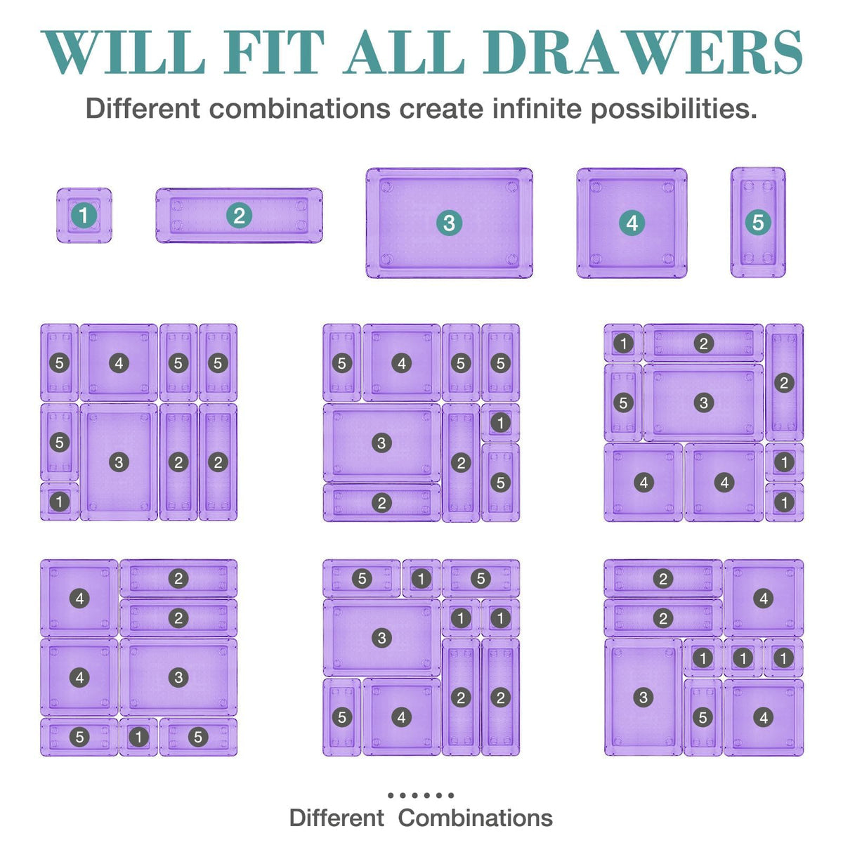 23 PCS Drawer Organizer Set, 5 Size Bathroom and kitchen organizer Trays