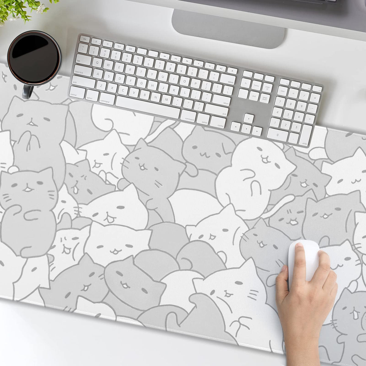aportt Kawaii Cats White Gaming Mouse Pad XXL Cute Kittens Japanese Extended Big Large Desk Mat