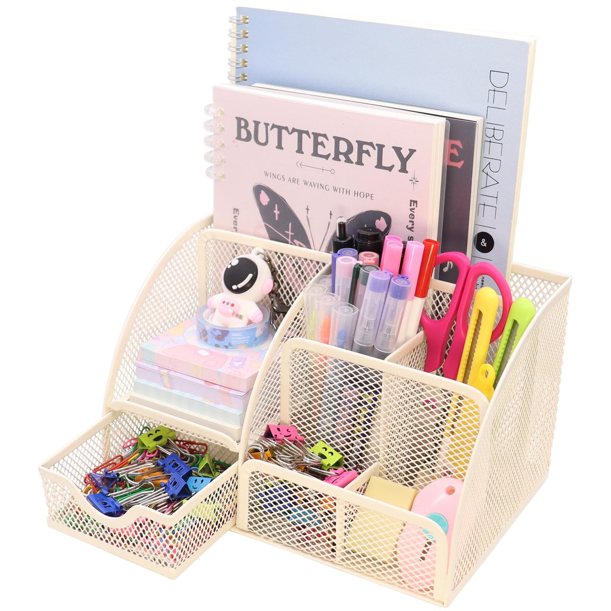 Boutilon Mesh Desk Organizer Desktop Office Supplies Stationary Organizer with 6 Compartments and 1