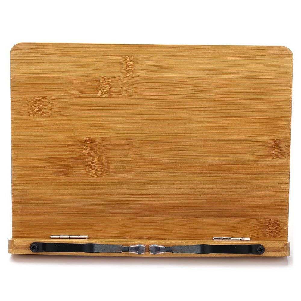 wishacc Bamboo Book Stand, Adjustable Book Holder Tray and Page Paper Clips-Cookbook Reading Desk
