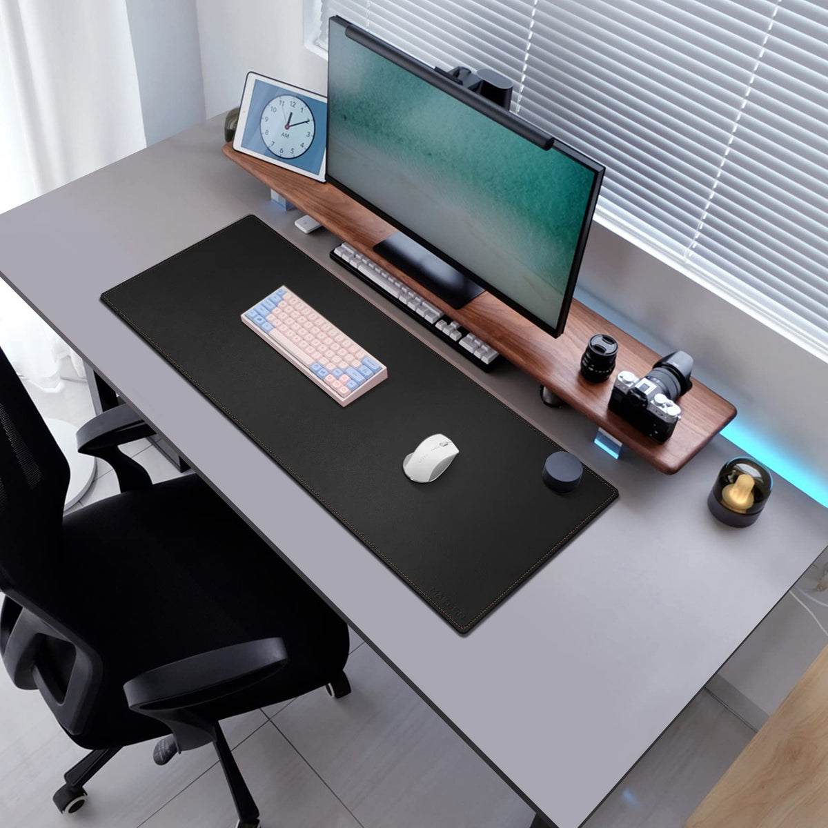 MAIDERN 40' x 16' Cork & Leather Desk Pad, XXL Reversible Gaming Home Office Mat (Black)