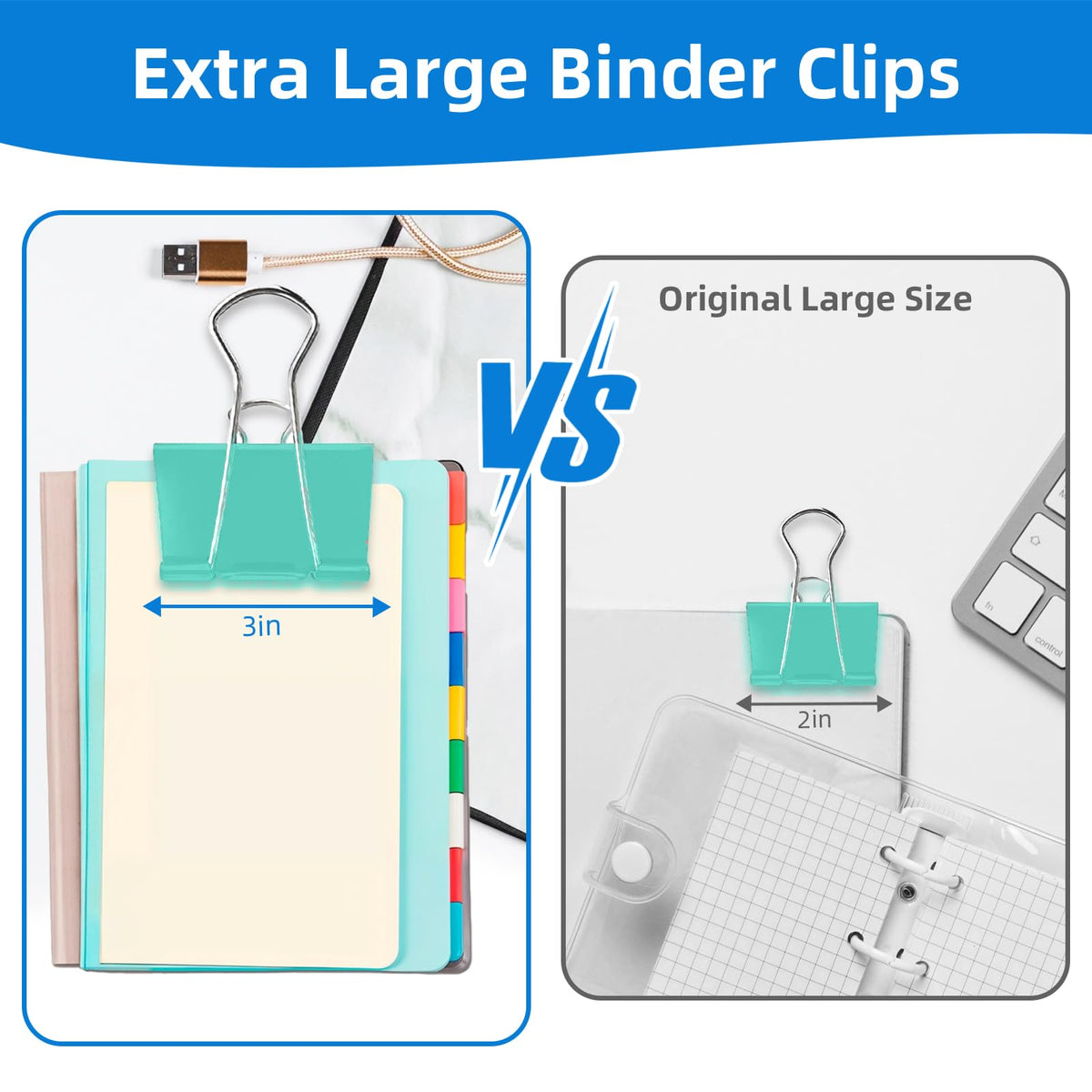 10 Pack Jumbo Binder Clips 3 Inch (75mm), Extra Large Binder Clips in Pink, Blue, Yellow and Green