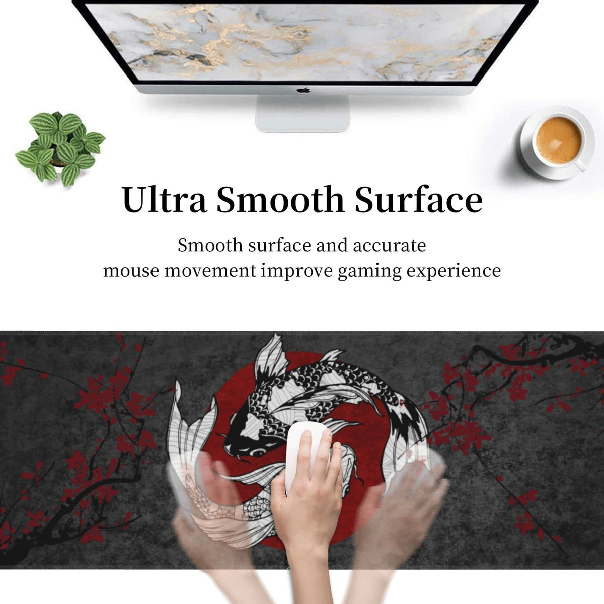 Japanese Koi Fish Ying Yang Black Red XXL XL Large Gaming Mouse Pad for Desk, Non-Slip Long