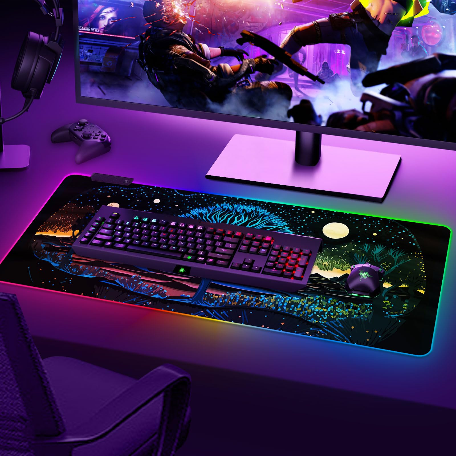 ARTSO Extra Large RGB Gaming Mouse Pad with 14 Light Modes, Extended Soft LED Mousepad, Anti-Slip