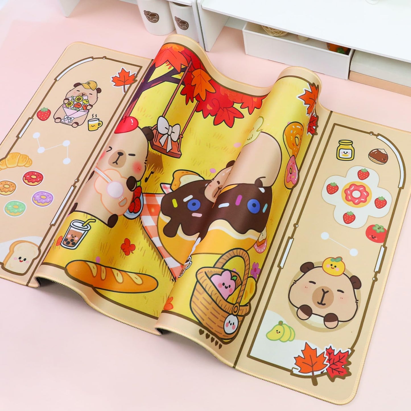 PERFECTSIGHT Cute Capybara Desk Pad Kawaii Desk Mat, Large Gaming Mouse Pad, Funny Deskmat