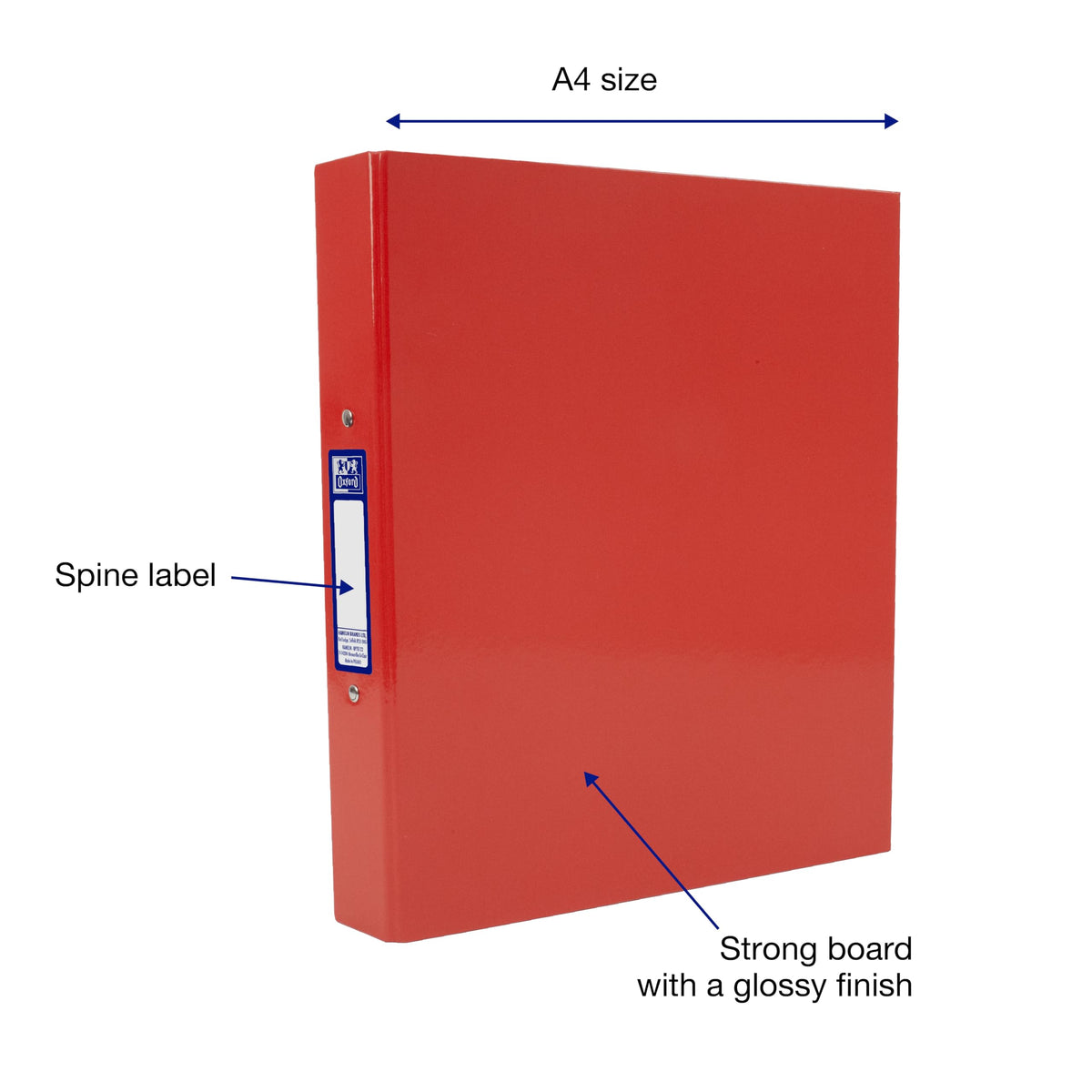 Oxford A4 Ring Binders, Red/Black/Blue, Pack of 3 Folders 40mm