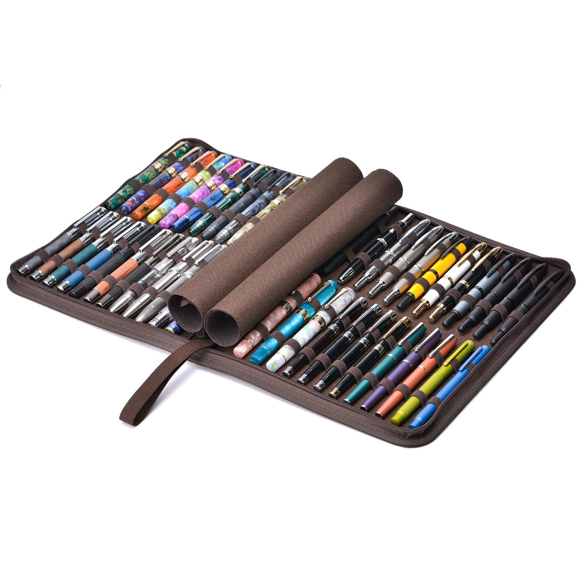 Lanxivi 48 Fountain Pen Case Coffee Organizer Bag, Waterproof Canvas Pen Display Holder with YKK