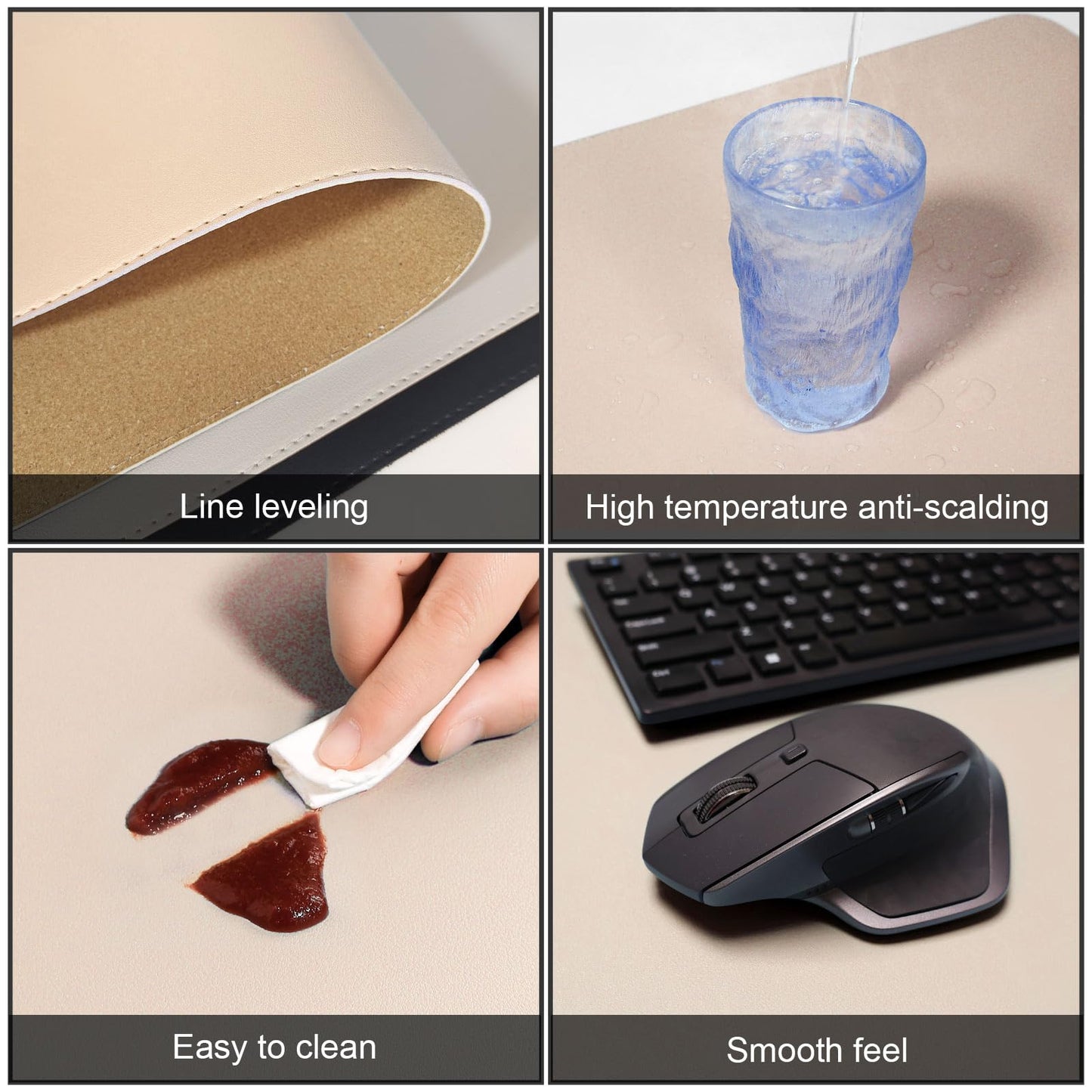 DAWNTREES Dual Sided Desk Mat,Khaki Leather Desk Pad,47.2''x23.6'',Cork Desk Mat Protector,120x60cm