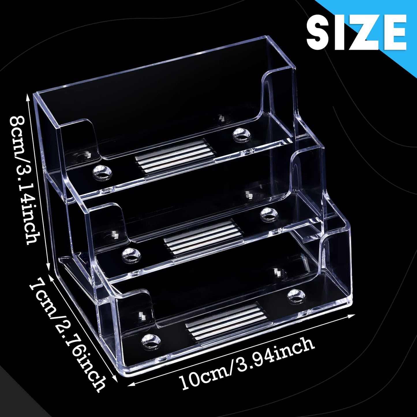 TecUnite 16 Pieces Business Card Holder for Desk 3 Tier Clear Acrylic Stand