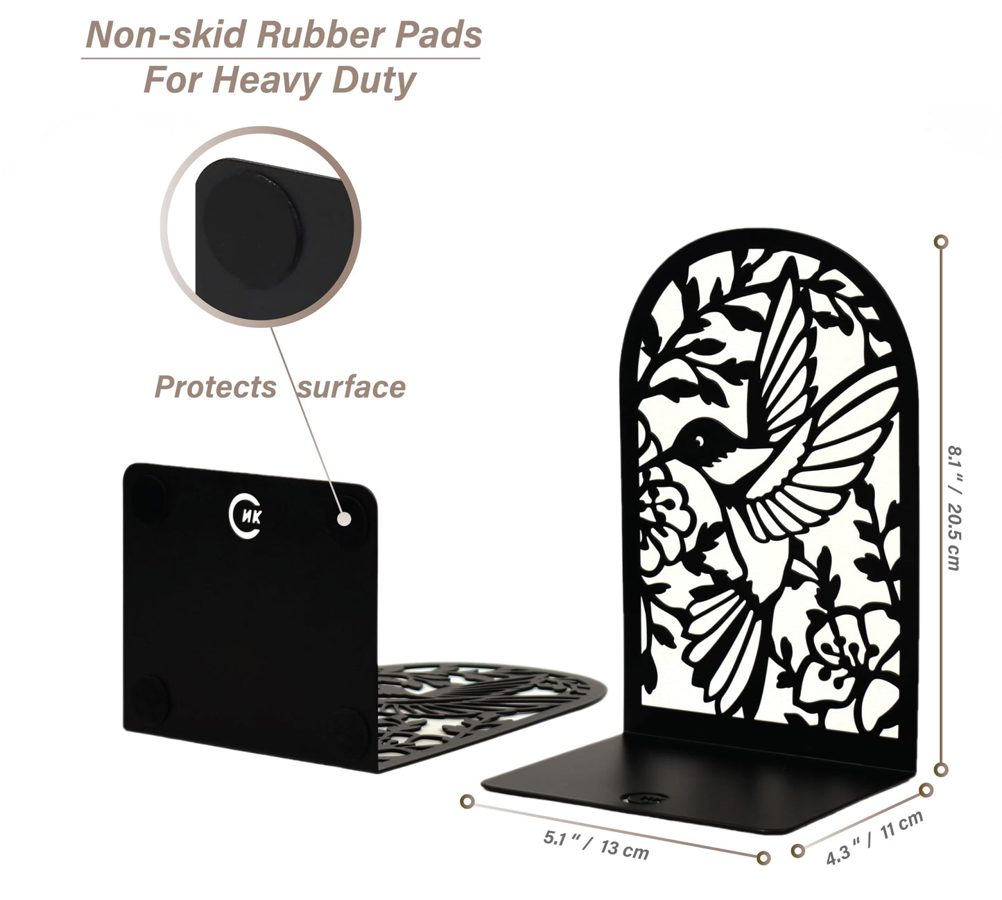 CNK Premium BookEnds - Heavy Duty Metal Book Stoppers for Home Office, Decorative Book Shelf