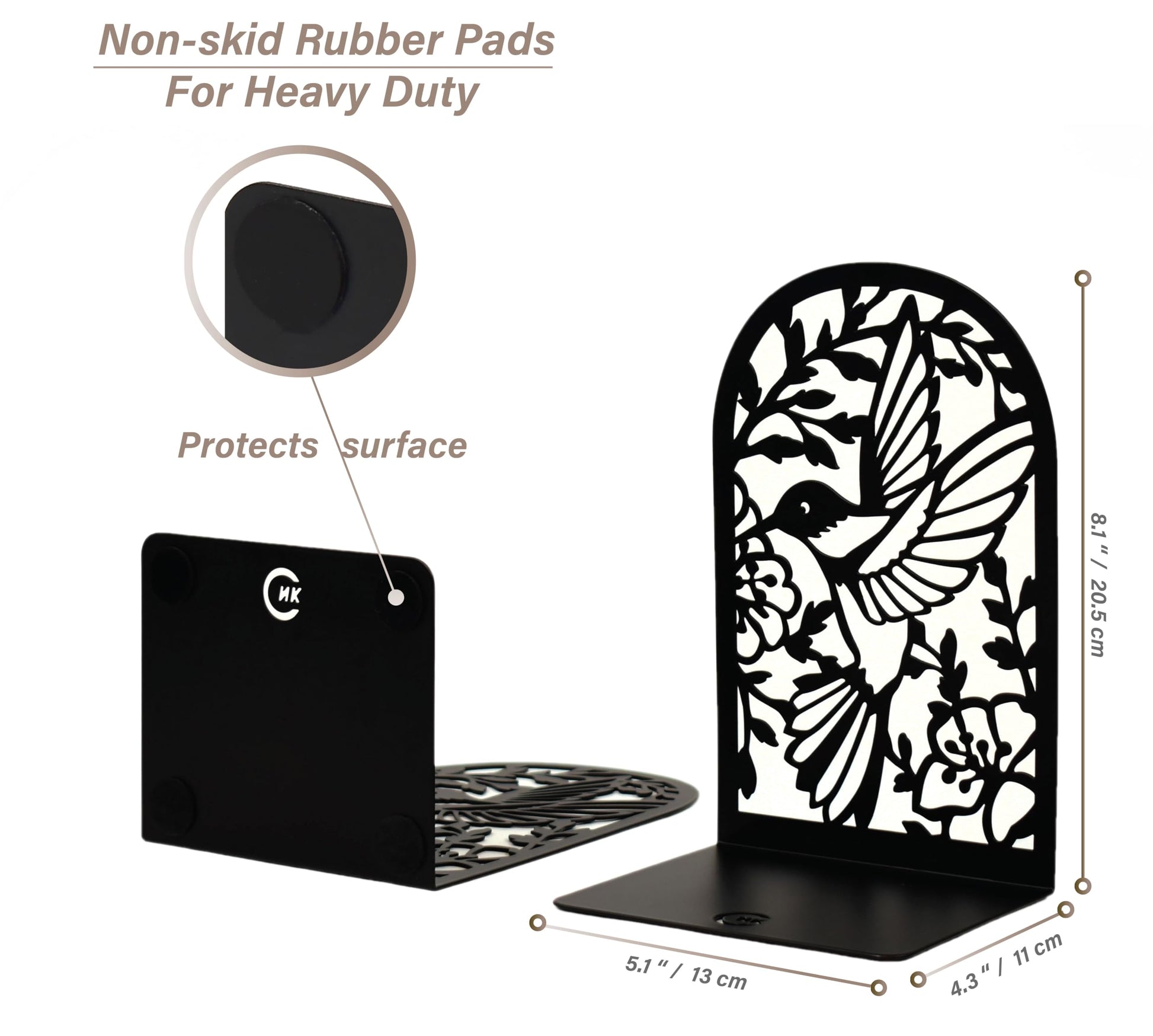 CNK Premium BookEnds - Heavy Duty Metal Book Stoppers for Home Office, Decorative Book Shelf
