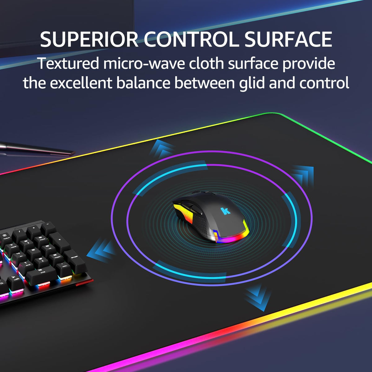 KTRIO RGB Large Gaming Mouse Pad, 35.4 x 15.7 in, RGB Black, XXXL