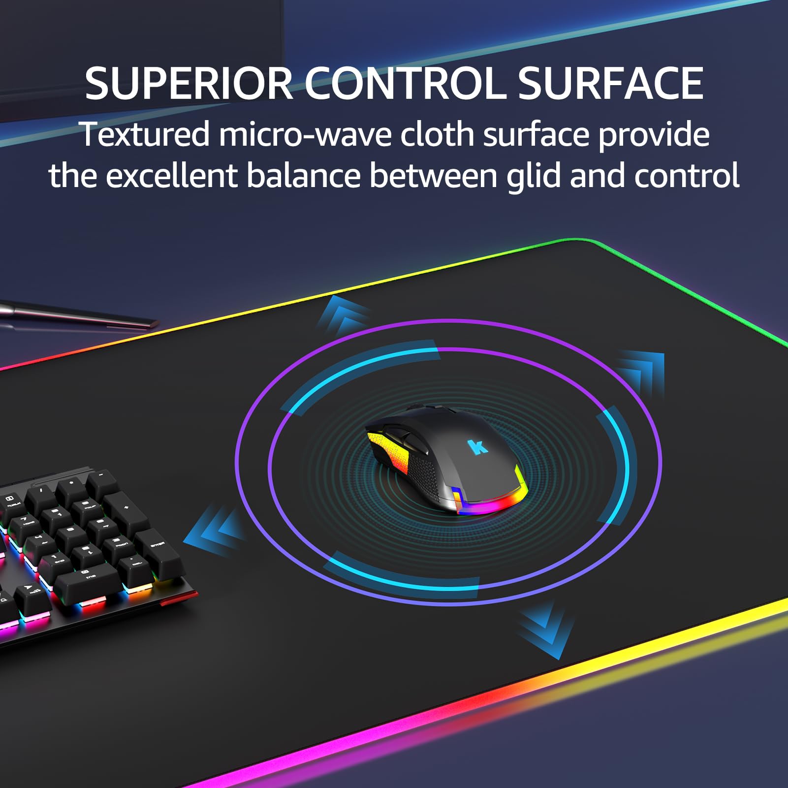 KTRIO RGB Large Gaming Mouse Pad, 35.4 x 15.7 in, RGB Black, XXXL