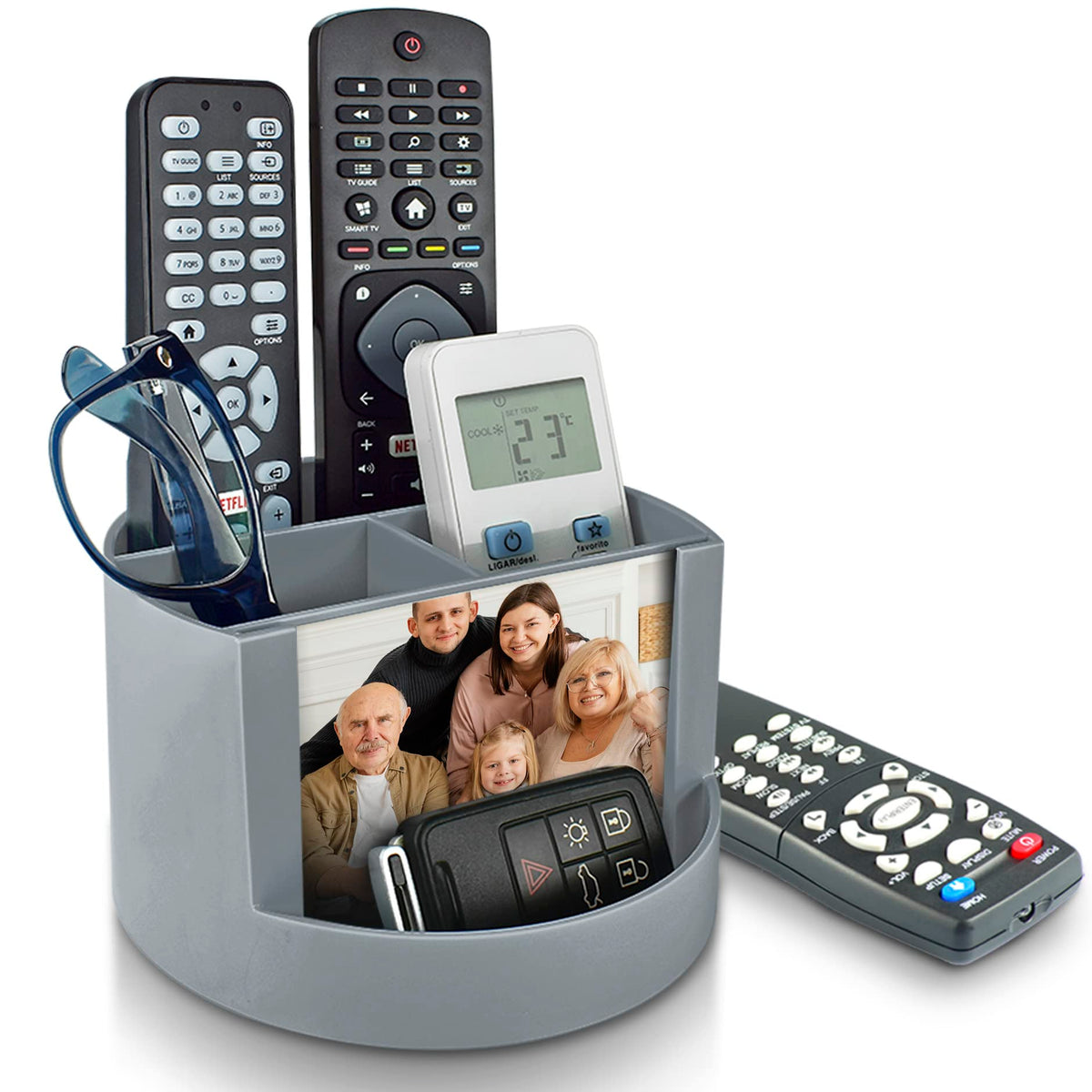 Acrimet Compact Desktop Organizer, 4 Spacious Slots, Round Pencil and Accessories Holder with Photo