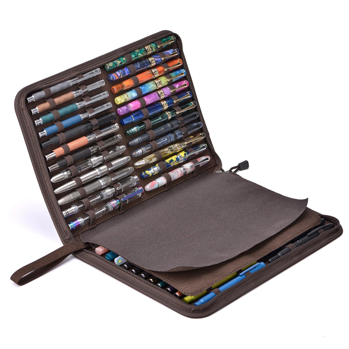 Lanxivi 48 Fountain Pen Case Coffee Organizer Bag, Waterproof Canvas Pen Display Holder with YKK